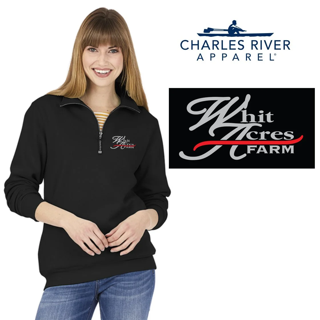 Whit Acres Farm Charles River Crosswind Quarter Zip Sweatshirt, Adult Fit, #9359