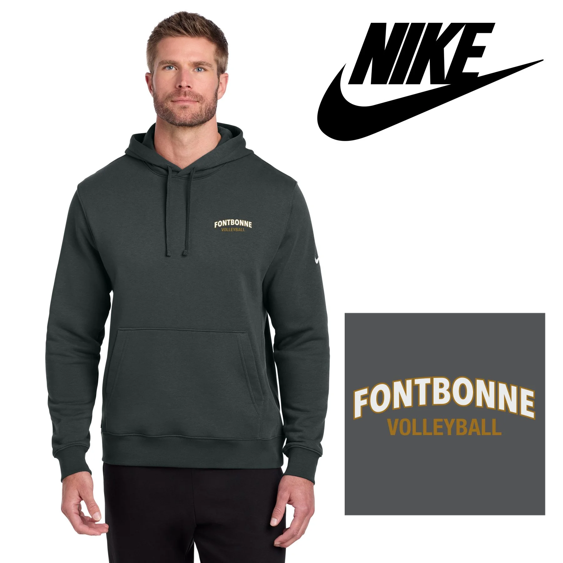 Fontbonne Academy Volleyball Nike Club Fleece Sleeve Swoosh Pullover Hoodie, Men’s/Adult Unisex Fit, Embroidered, LIMITED EDITION, #NKDR1499