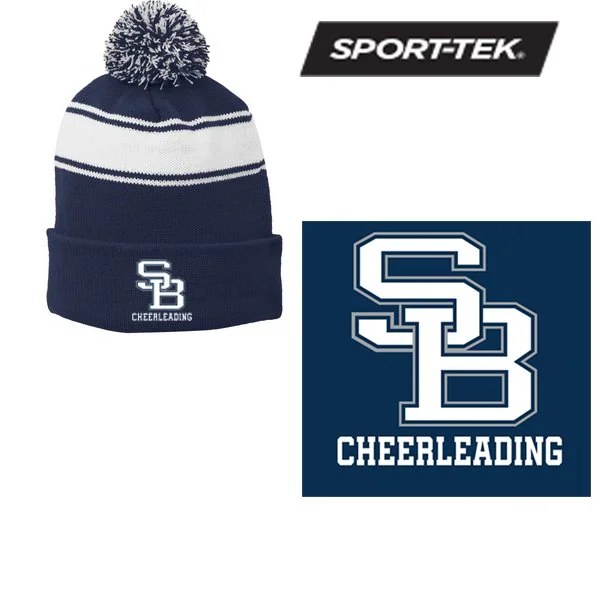 Somerset Berkley Regional High School Cheer Sport-Tek® Stripe Pom Pom Beanie (True Navy/White) #STC28