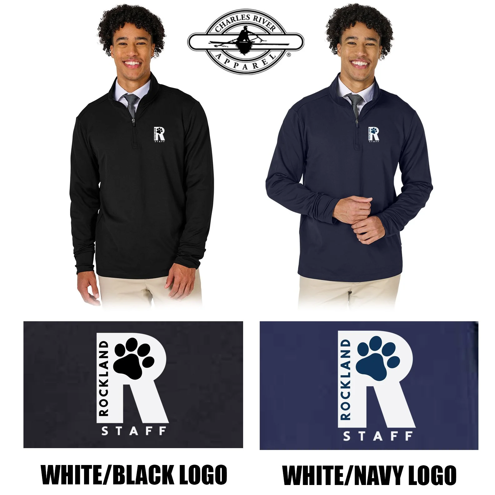 Rockland Staff Apparel RMS Sunshine (John W. Rogers Middle School) Charles River Men's Nu Fitness Quarter Zip, Men’s/Adult Unisex Fit, #9684