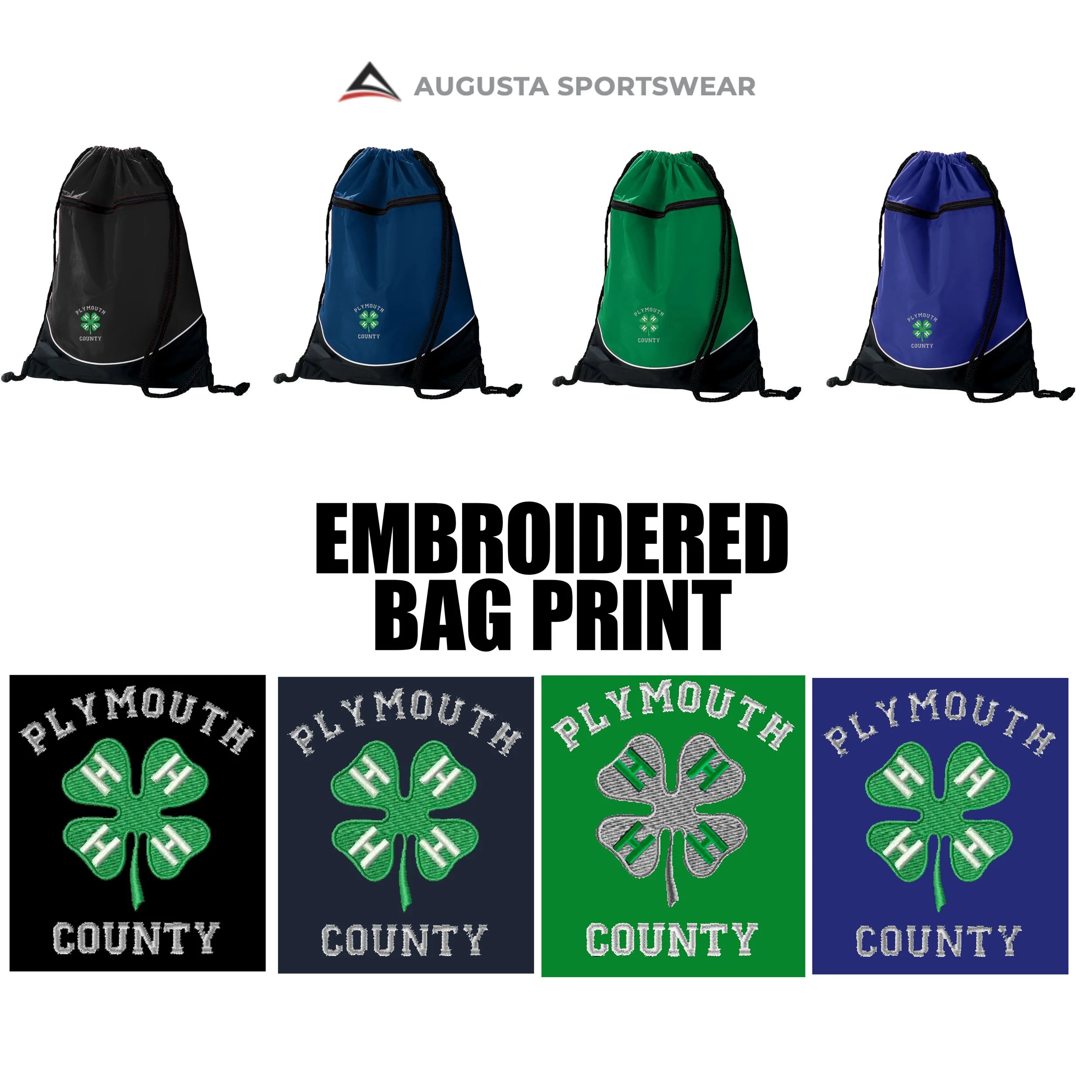 Plymouth County 4-H Swag Augusta Sportswear Tri-Color Drawstring Backpack #1920