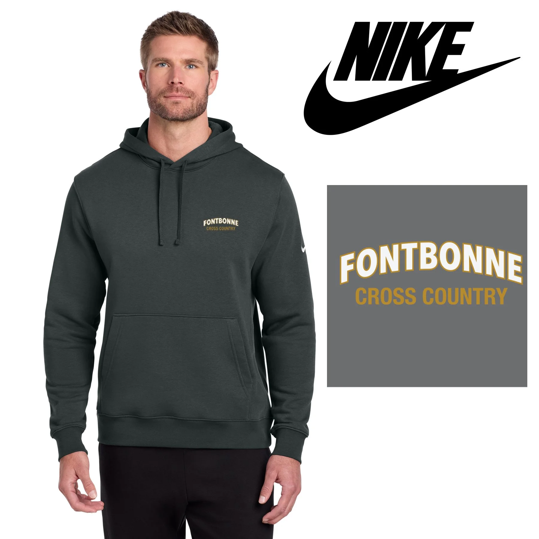 Fontbonne Academy Cross Country Nike Club Fleece Sleeve Swoosh Pullover Hoodie, Men’s/Adult Unisex Fit, Embroidered, LIMITED EDITION, #NKDR1499