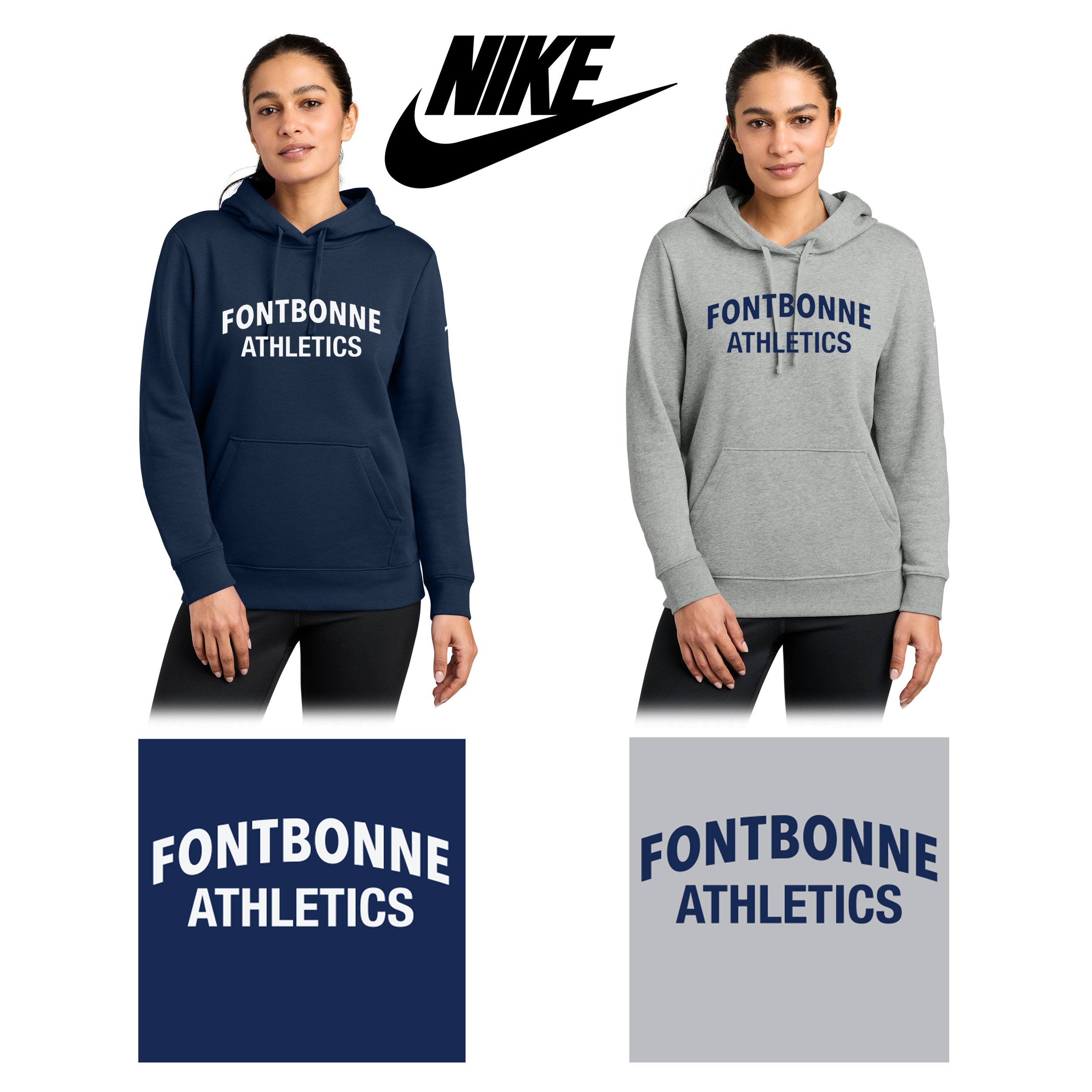 Fontbonne Academy Athletics Nike Women's Club Fleece Sleeve Swoosh Pullover Hoodie, Women’s Fit, #NKFD9889