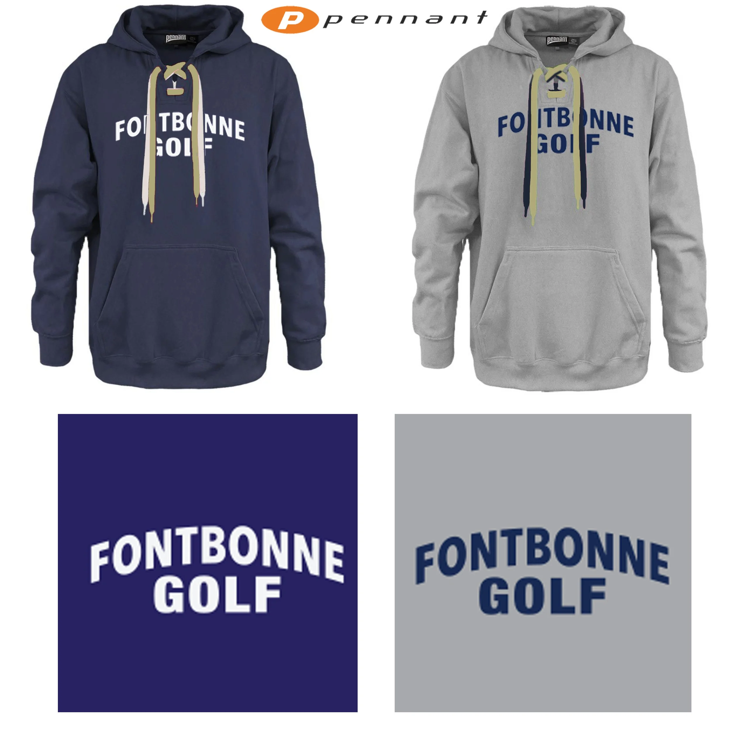 Fontbonne Academy Golf Pennant Brand Deluxe 715 Faceoff 2-lace Hoodie, Adult Unisex Fit (Incl. XXS), #715