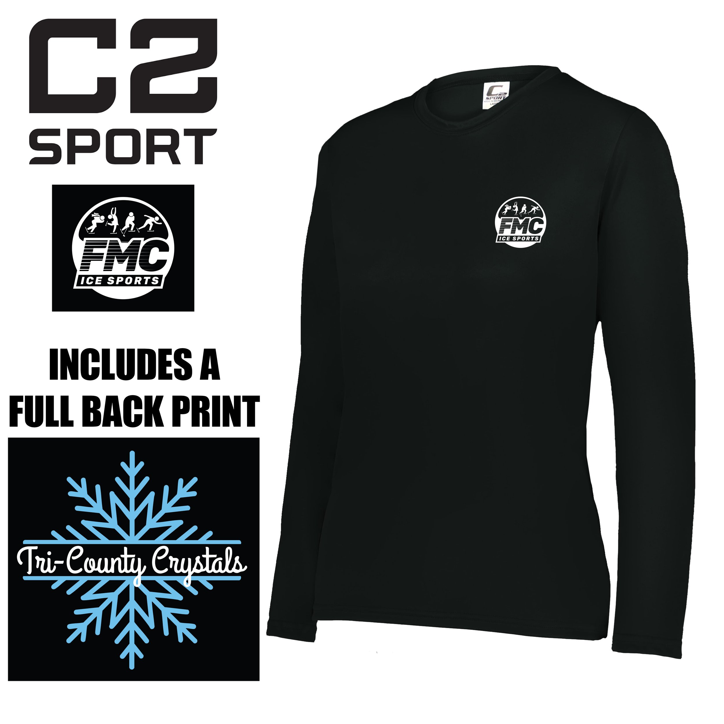 FMC Ice Sports Franklin C2 Sport Brand Ladies Long Sleeve Tee, Women’s Fit, #560400