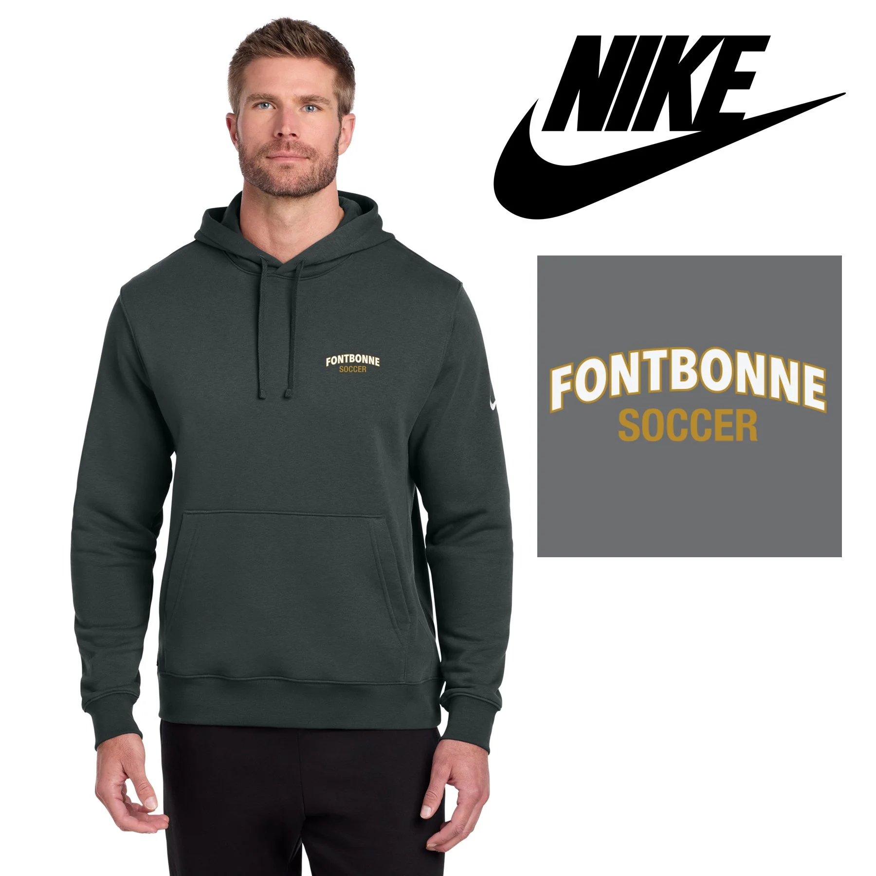 Fontbonne Academy Soccer Nike Club Fleece Sleeve Swoosh Pullover Hoodie, Men’s/Adult Unisex Fit, Embroidered, LIMITED EDITION, #NKDR1499