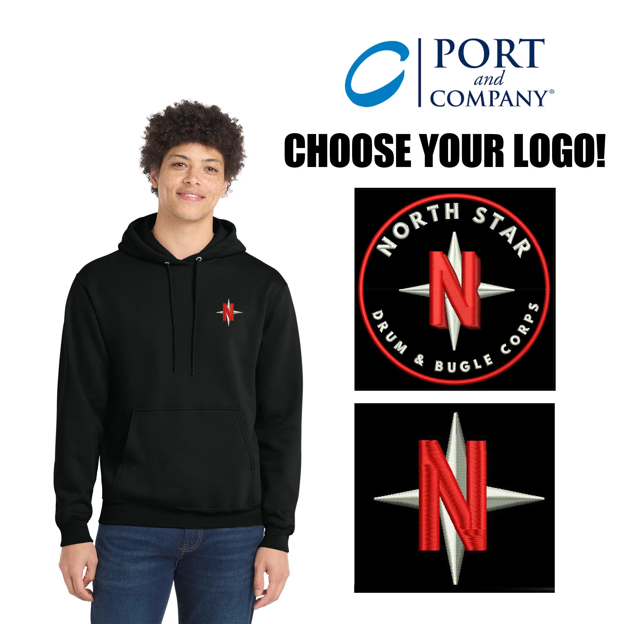 North Star Drum & Bugle Corps Port & Co™ Core Fleece Pullover Hooded Sweatshirt, Adult Unisex/Men’s Fit, #PC78H