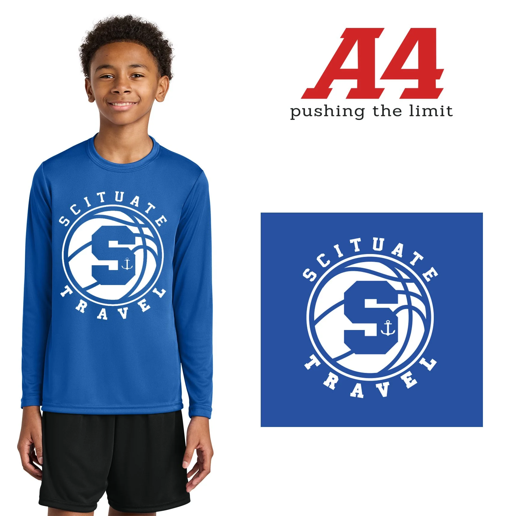Scituate Basketball Association A4 Youth Cooling Performance Long Sleeve Tee, Youth Unisex Fit, #A4NB3165