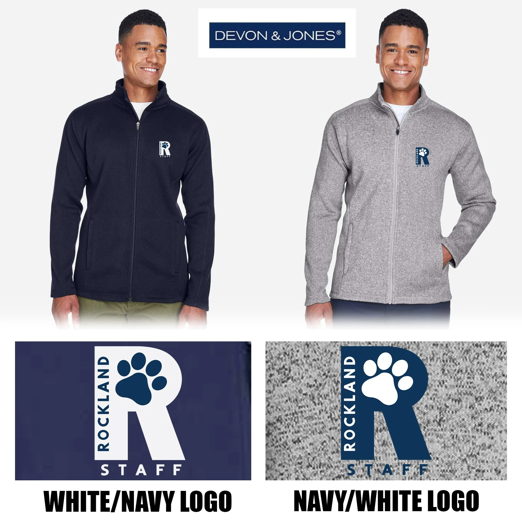 Rockland Staff Apparel RMS Sunshine (John W. Rogers Middle School) Devon & Jones Men's Bristol Full-Zip Sweater Fleece Jacket, Men’s/Adult Unisex Fit, #DG793