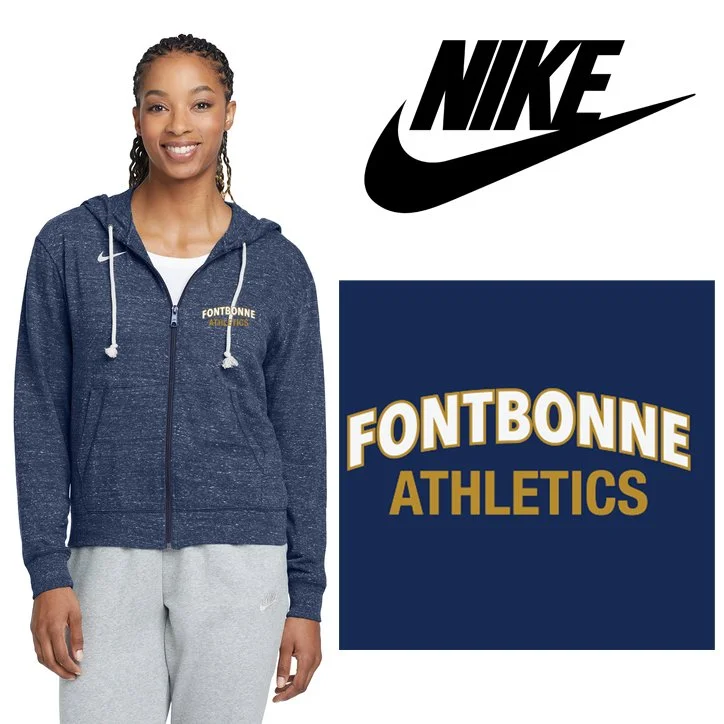 Fontbonne Academy Athletics Nike Women's Gym Vintage Full-Zip Hoodie, Embroidered, Women’s Fit, #CN9402