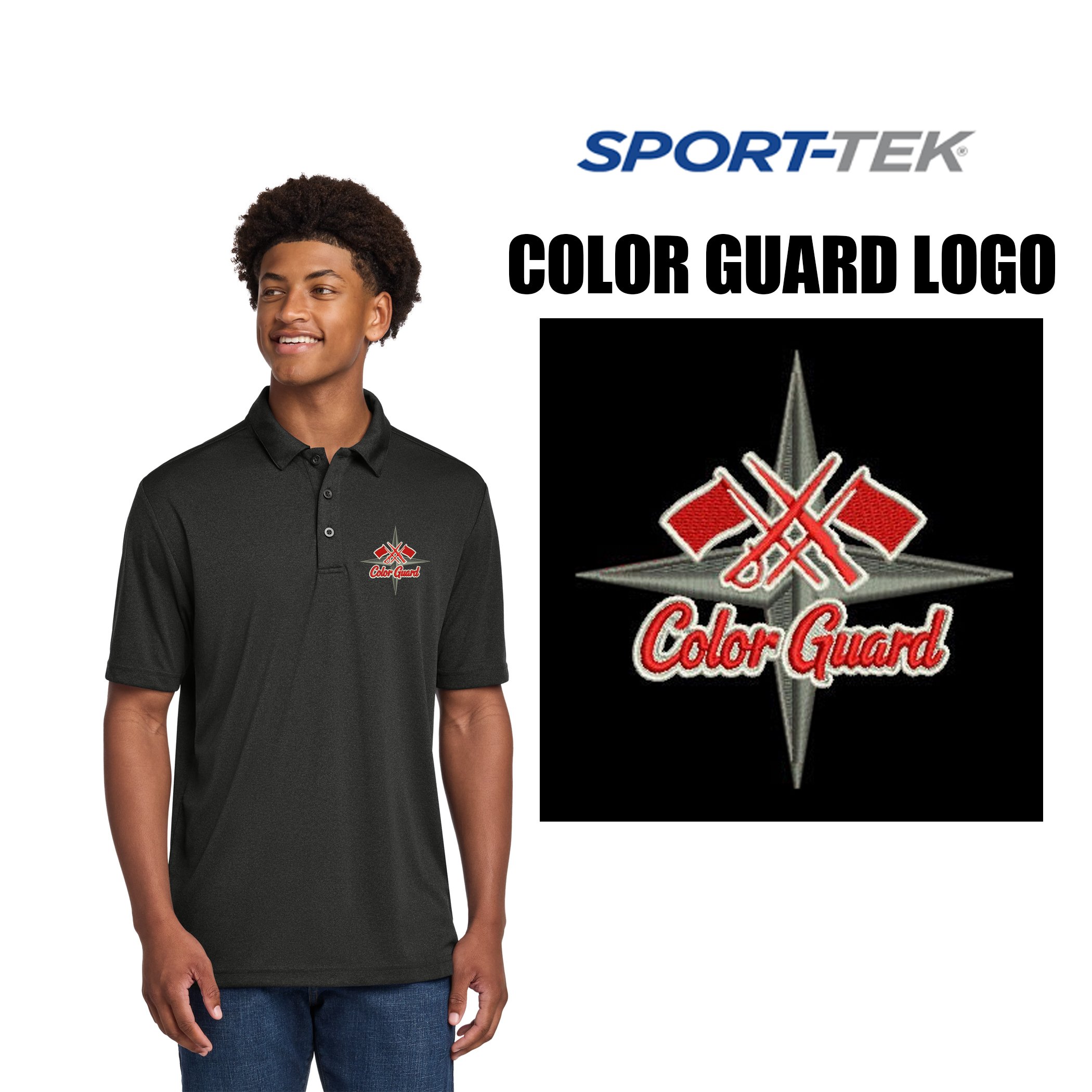 North Star Drum & Bugle Corps Sport-Tek® Endeavor Polo, COLOR GUARD logo, Adult Unisex/Men’s Fit, #ST467