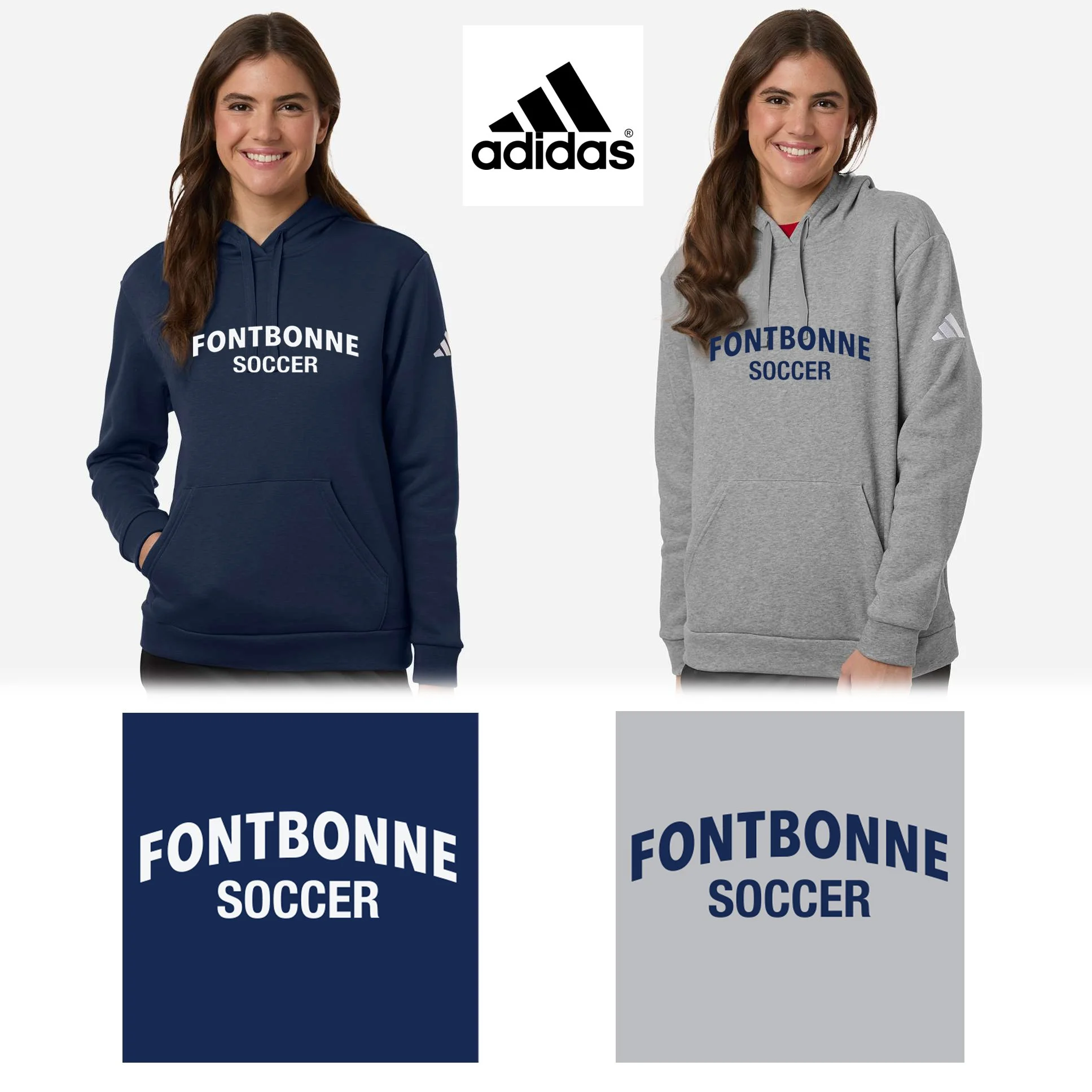 Fontbonne Academy Soccer Adidas Women's Fleece Hooded Sweatshirt, Women’s Fit, #AT204