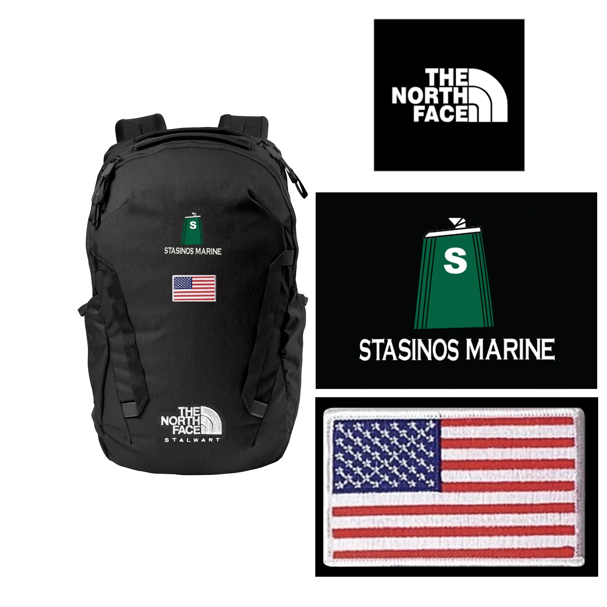 Stasinos Marine The North Face® Stalwart Backpack, FLAG IMPRINT INCLUDED, Black, #NF0A52S6