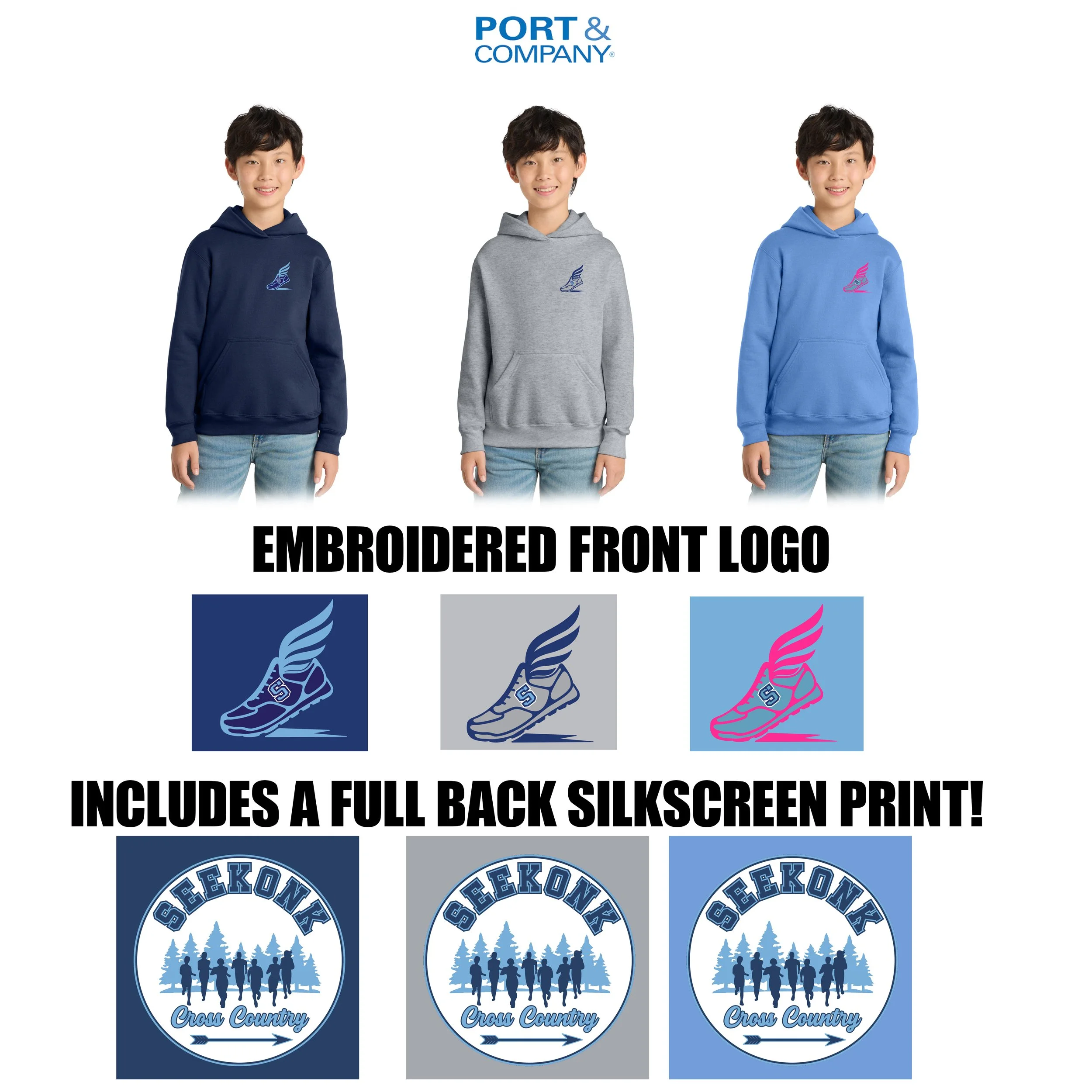 Hurley Middle School Cross Country Port & Co® Youth Core Fleece Pullover Hooded Sweatshirt, Youth Unisex Fit, #PC78YH