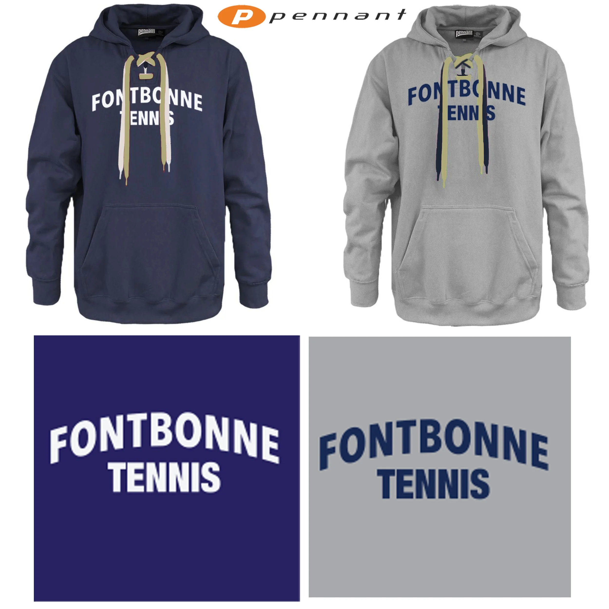 Fontbonne Academy Tennis Pennant Brand Deluxe 715 Faceoff 2-lace Hoodie, Adult Unisex Fit (Incl. XXS), #715
