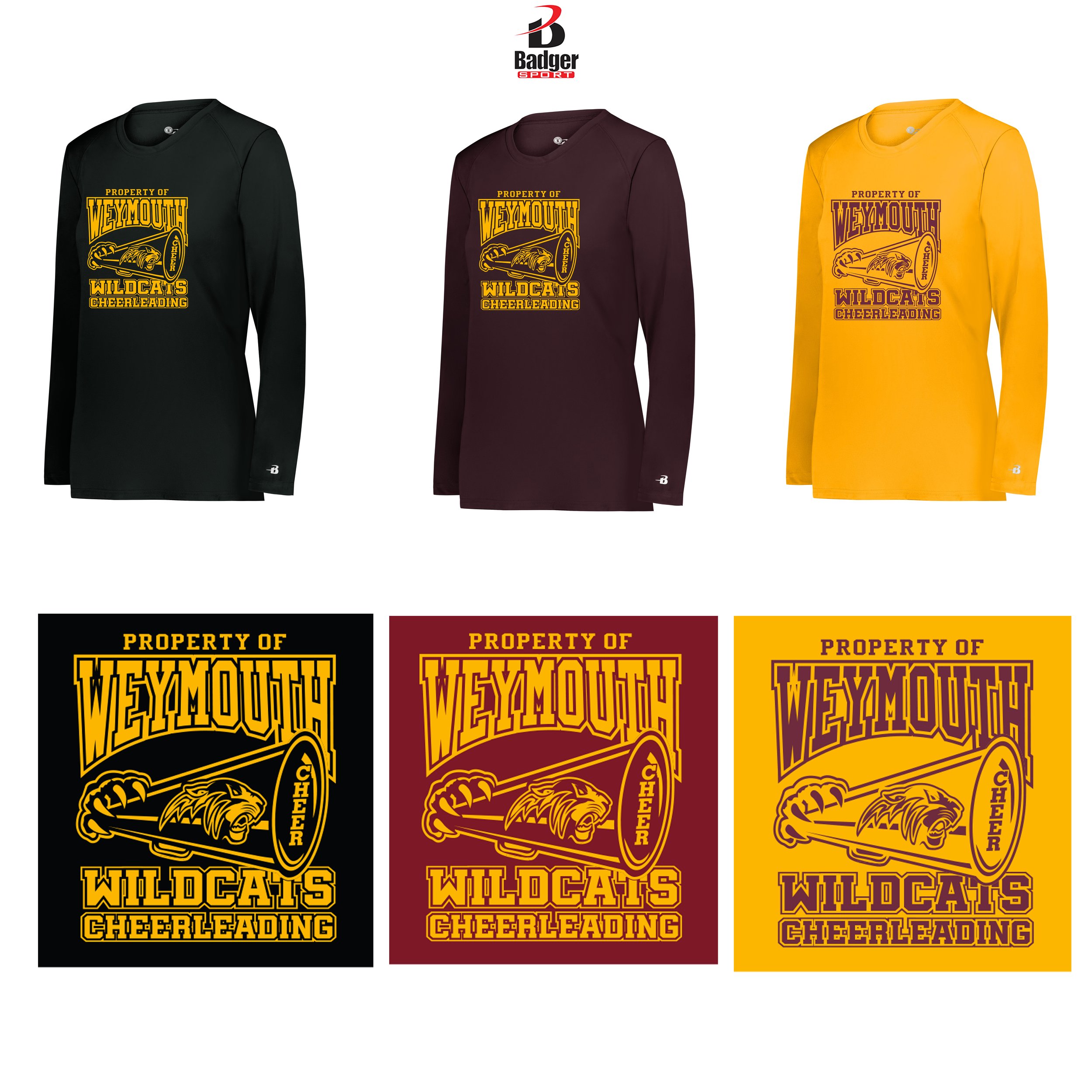 Weymouth Youth Cheer Badger Sport Ladies B-Core Long Sleeve Tee, Ladies Fit, #416400