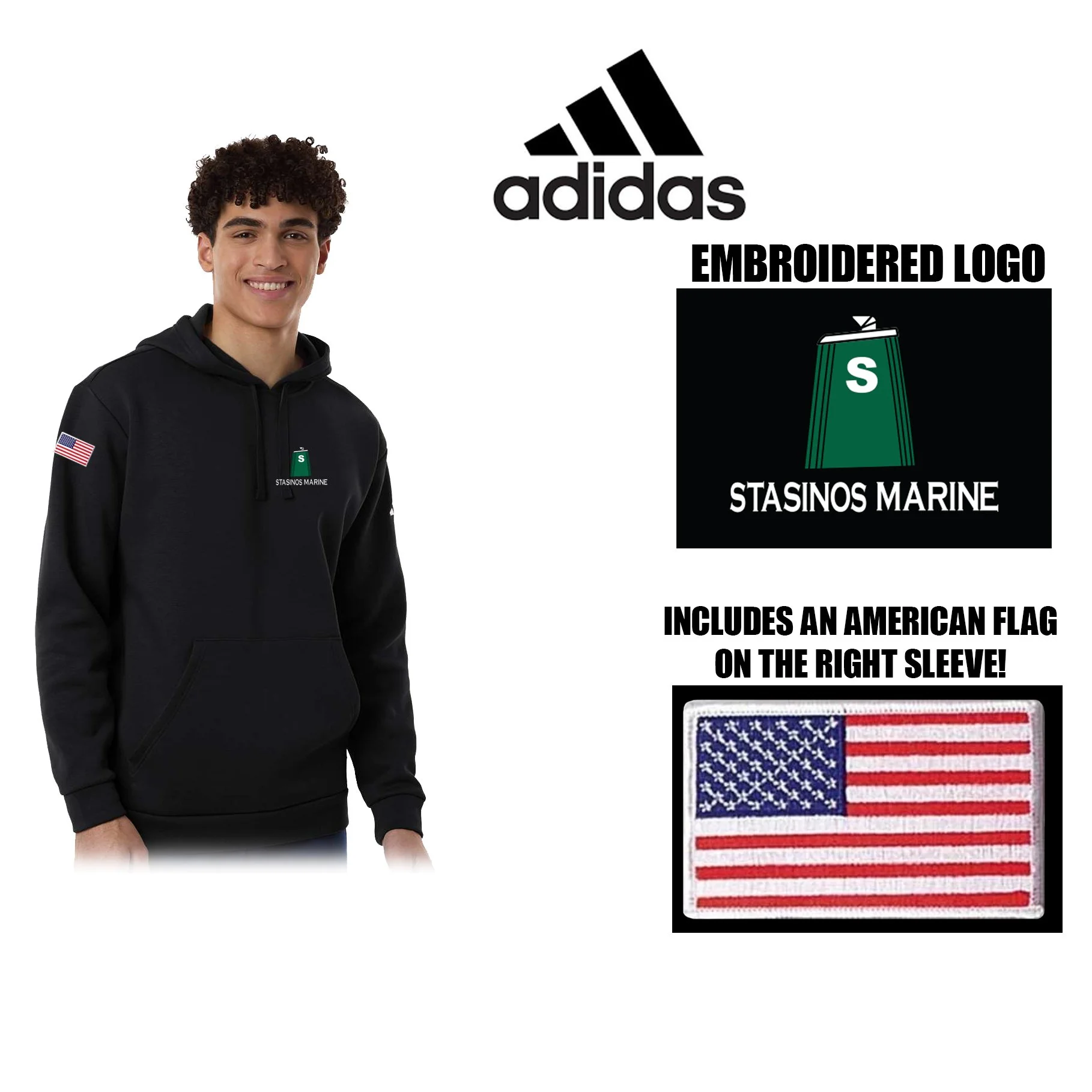 Stasinos Marine Adidas Men's Fleece Hooded Sweatshirt, Adult Unisex/Men’s Fit, #AT203