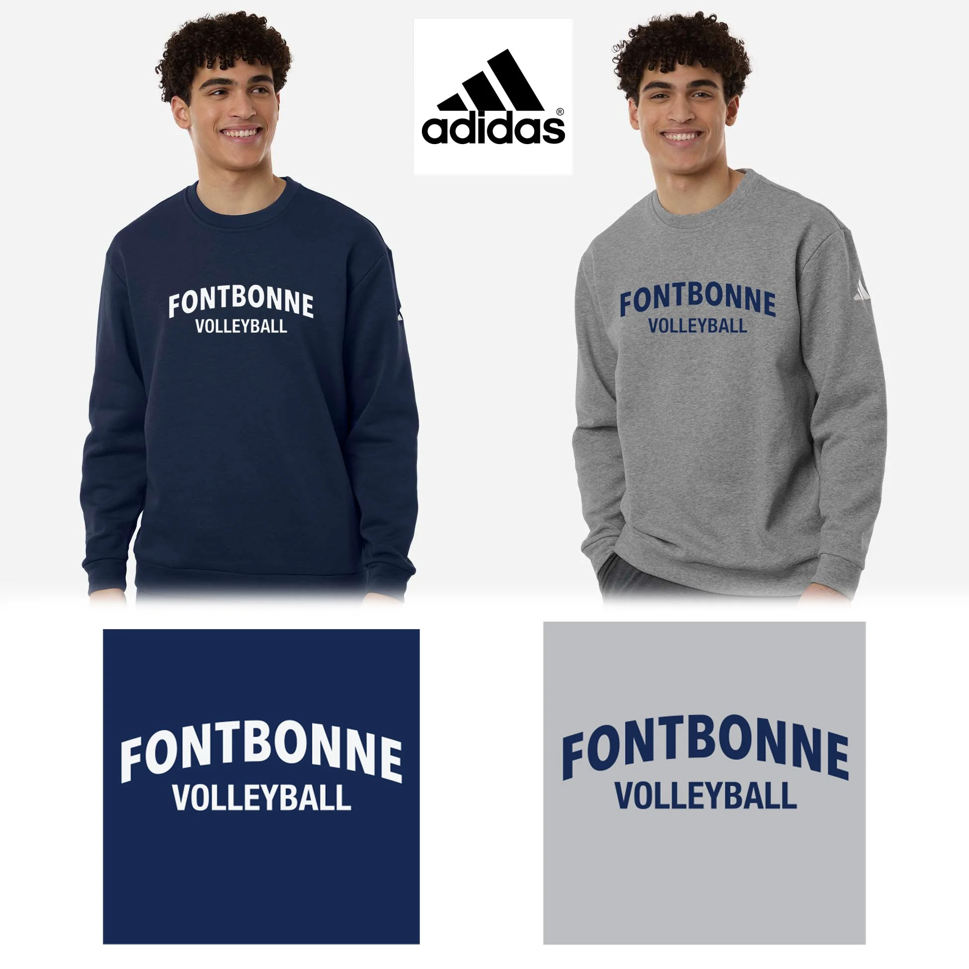 Fontbonne Academy Volleyball  Adidas Men’s Fleece Crewneck Sweatshirt, Men’s/Adult Unisex Fit, #AT200