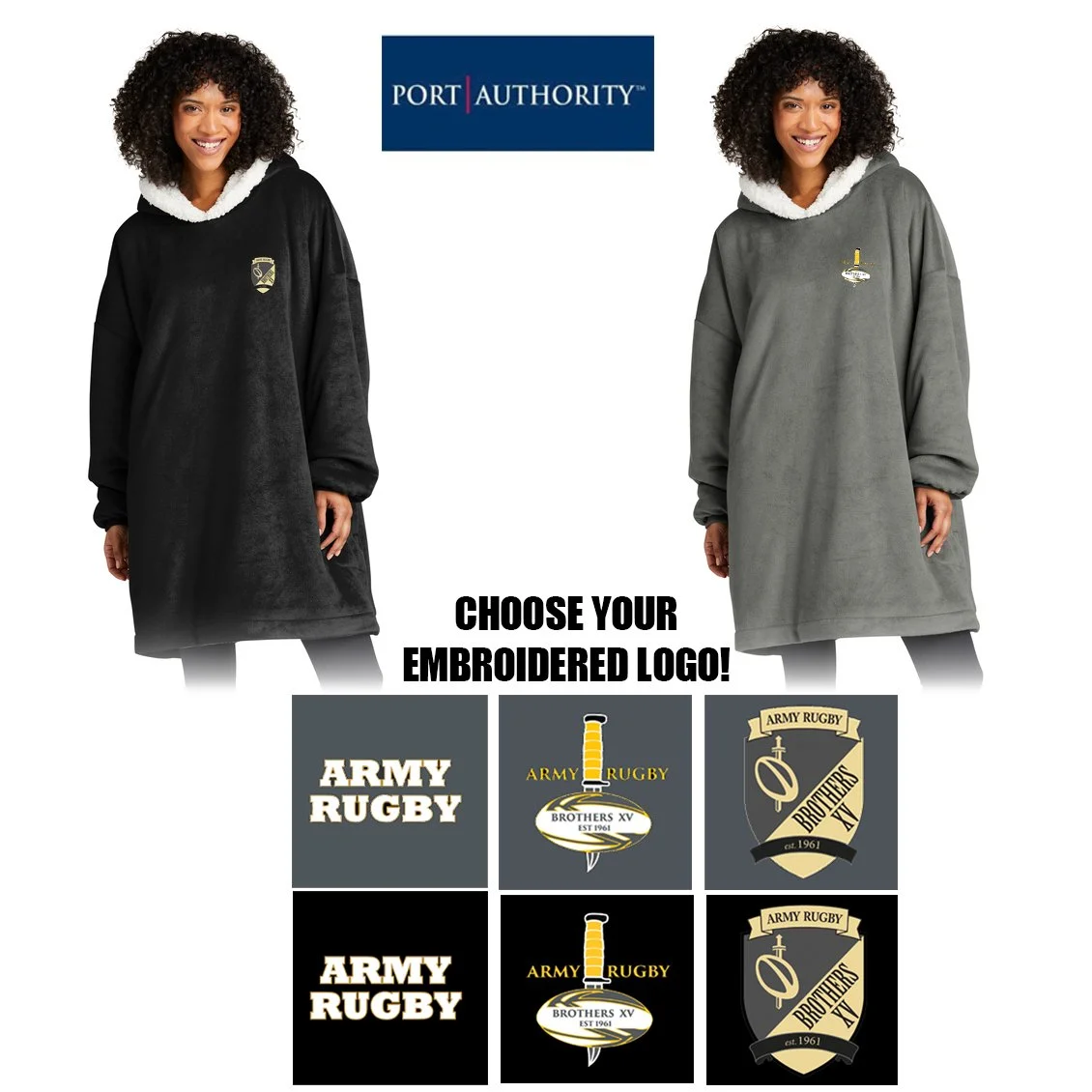 Old Gray Army Rugby Swag Port Authority® Mountain Lodge Wearable Blanket, Oversized Adult Unisex Fit, #BP41