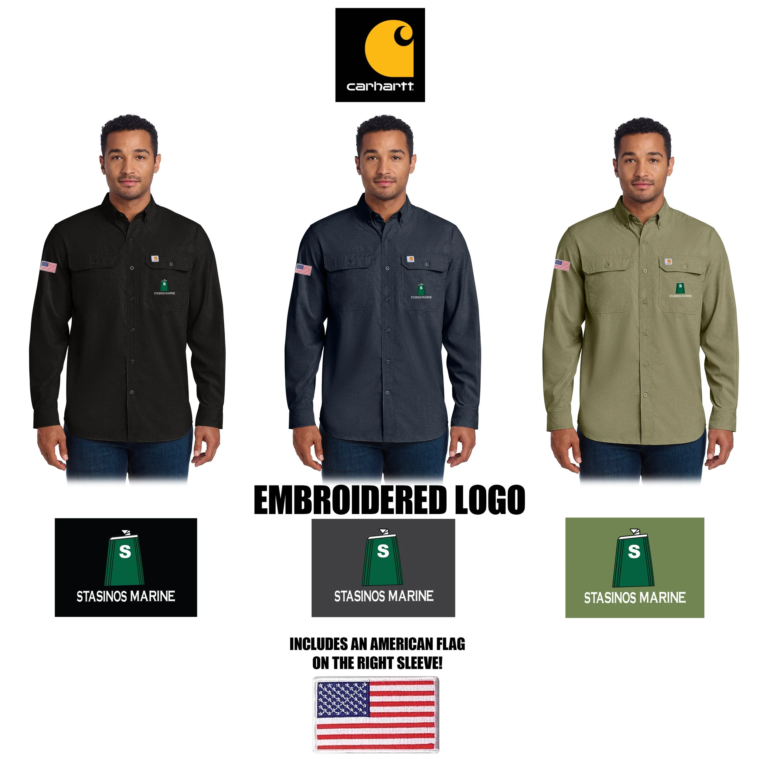 Stasinos Marine Carhartt Force® Solid Long Sleeve Shirt, Adult Unisex/Men’s Fit, #CT15291
