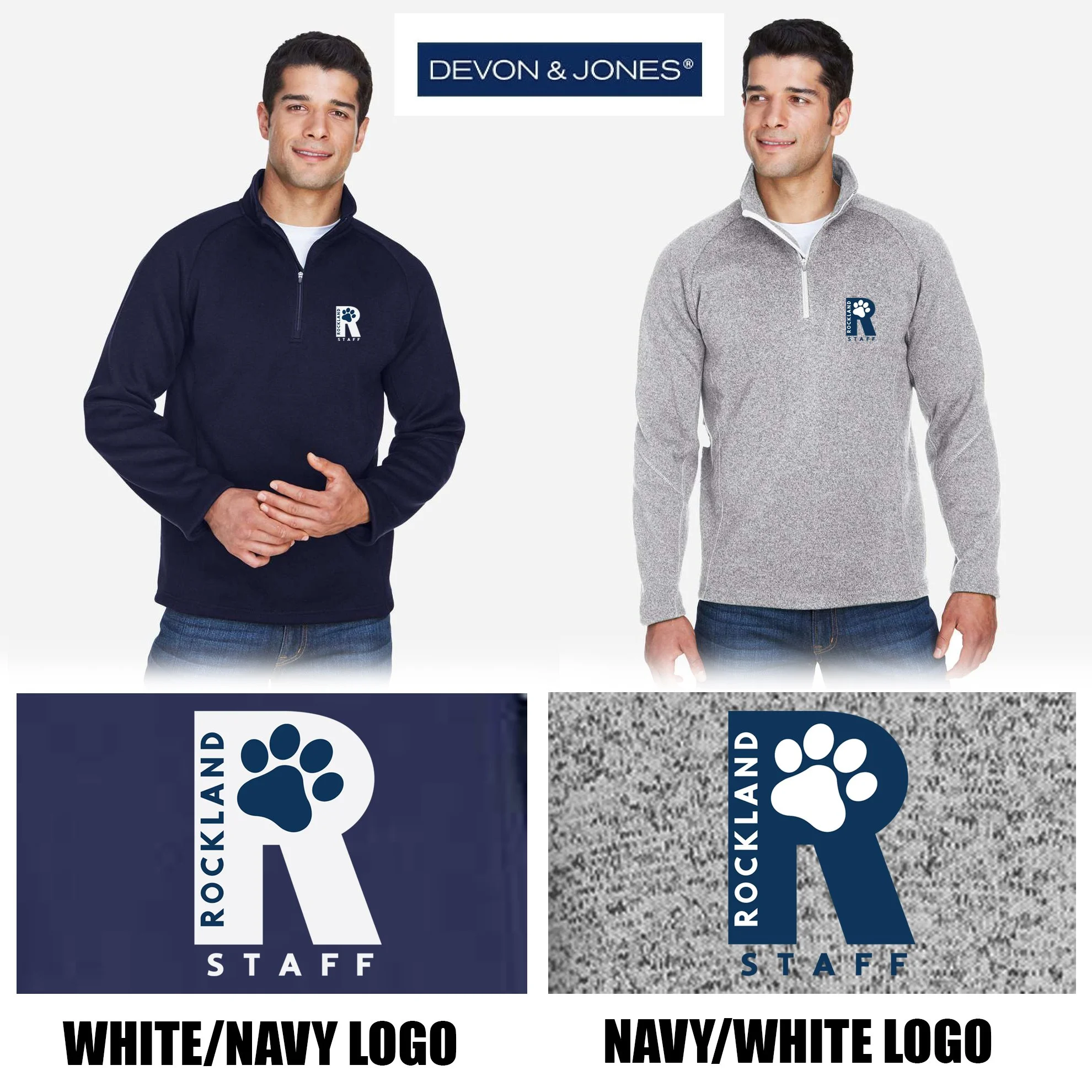Rockland Staff Apparel RMS Sunshine (John W. Rogers Middle School) Devon & Jones Unisex Bristol Sweater Fleece Quarter-Zip Pullover, Adult Unisex/Men’s Fit, #DG792