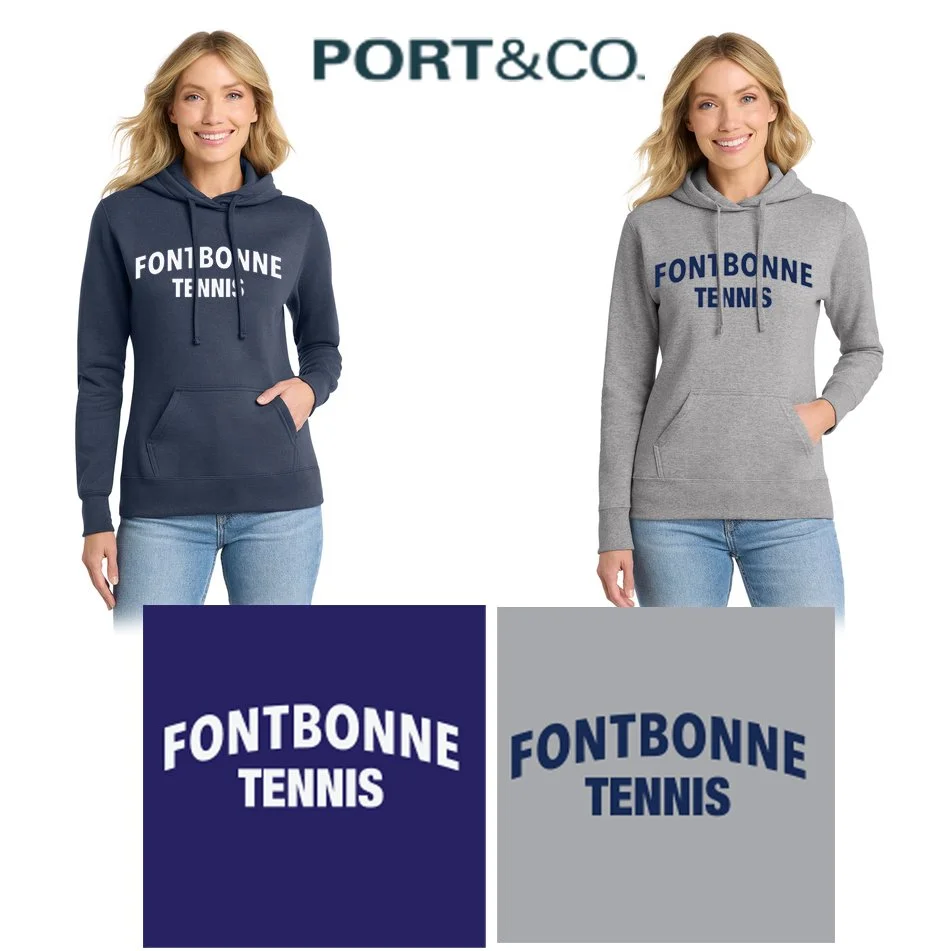 Fontbonne Academy Tennis Port & Co™ Women's Core Fleece Pullover Hooded Sweatshirt, Ladies Fit, #LPC78H