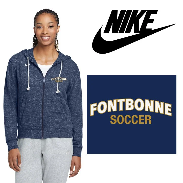Fontbonne Academy Soccer Nike Women's Gym Vintage Full-Zip Hoodie, Embroidered, Women’s Fit, #CN9402