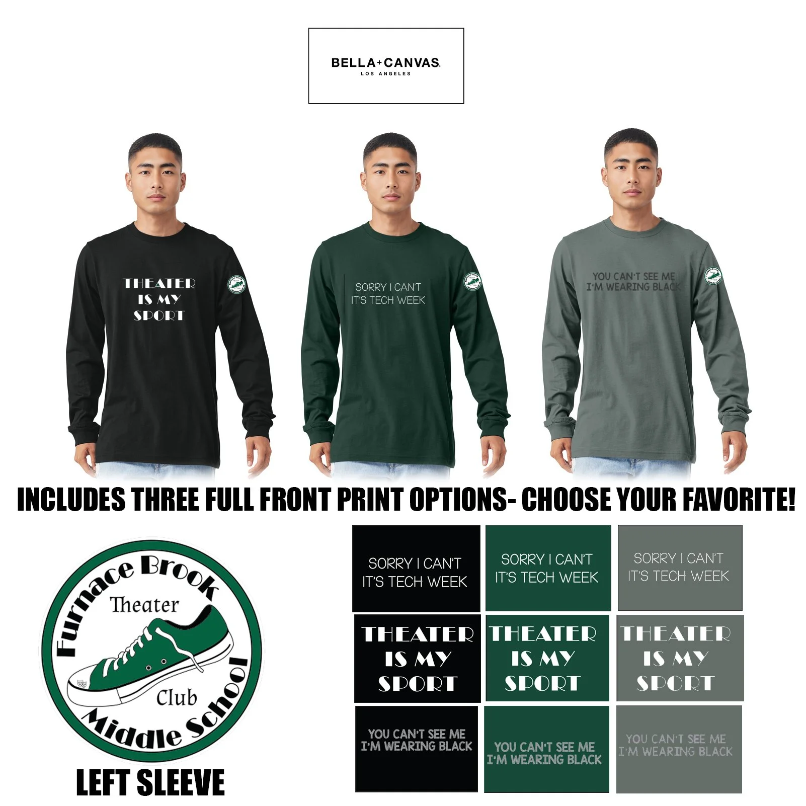 Furnace Brook Middle School Theater Club BELLA+CANVAS® Unisex Jersey Long Sleeve Tee, Adult Unisex/Men’s Fit, #BC3501