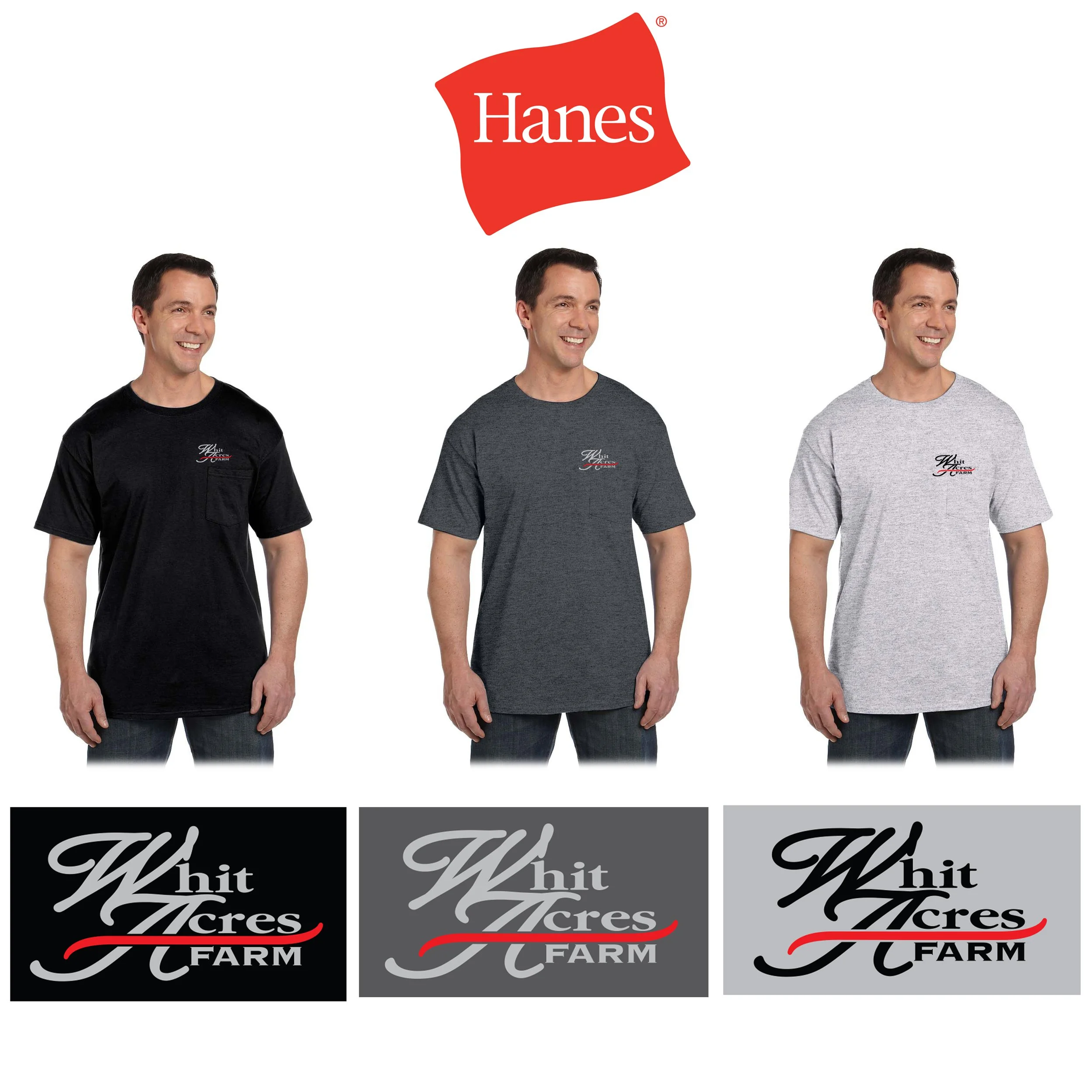Whit Acres Farm Hanes Adult 6.1 oz. Beefy-T® with Pocket, Adult Unisex/Men’s Fit, #5190P