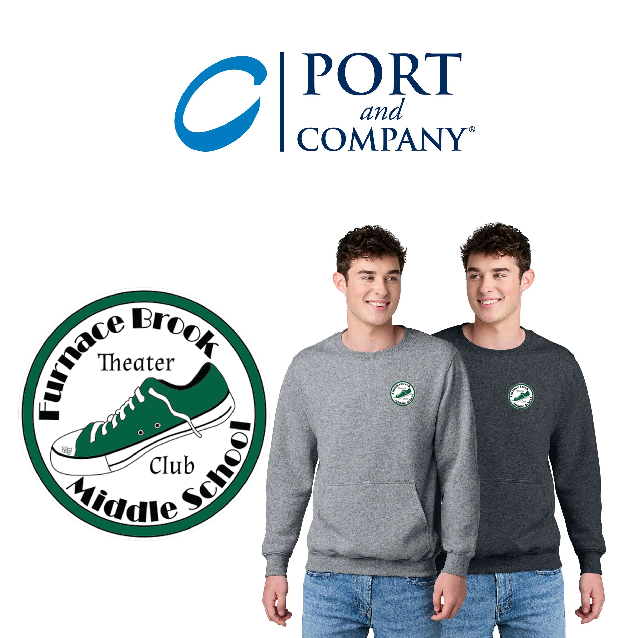 Furnace Brook Middle School Theater Club Port & Co™ Core Fleece Crewneck Pocket Sweatshirt, Adult Unisex/Men’s Fit, #PC78PKT