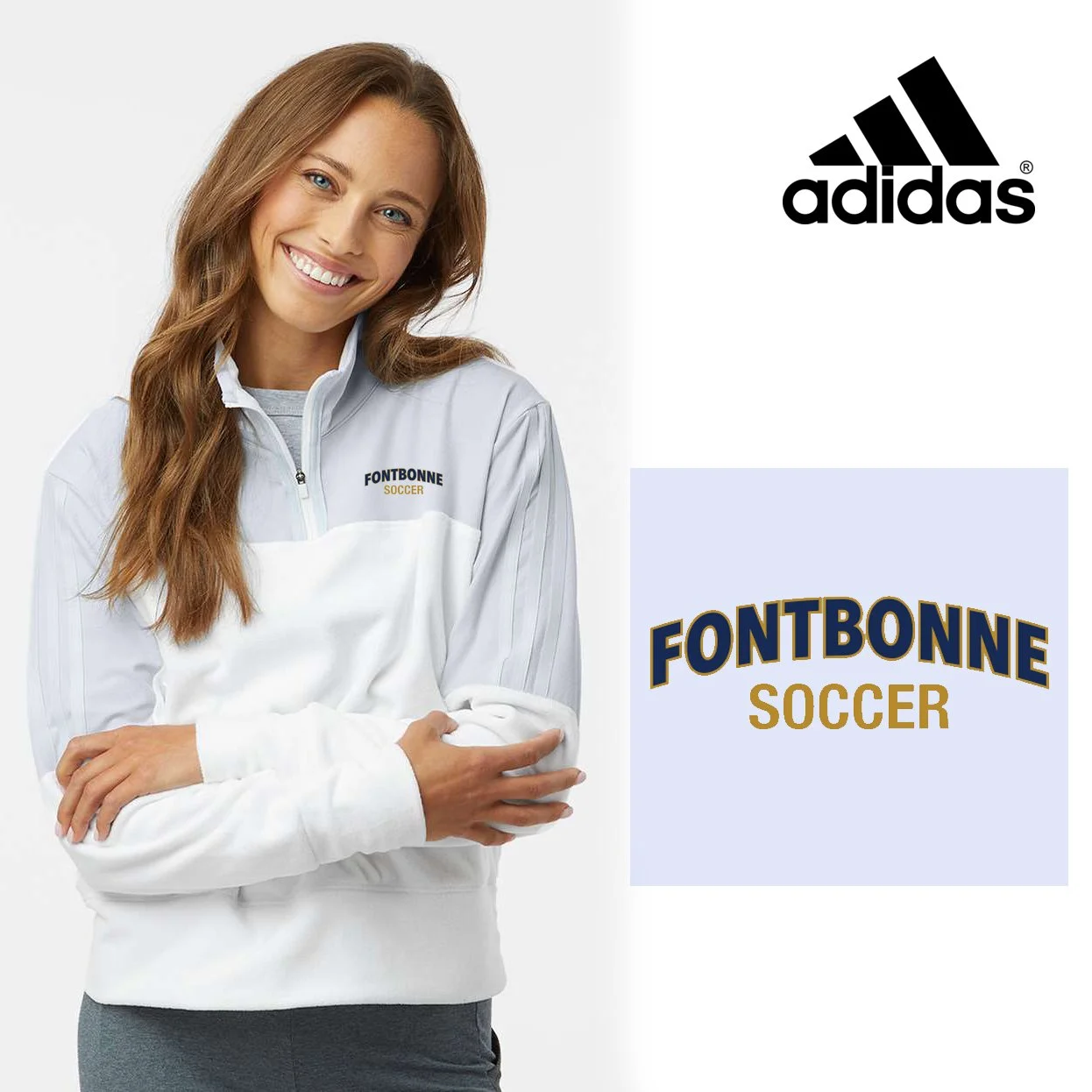 Fontbonne Academy Soccer Adidas Women's Fleece Quarter-Zip Pullover, Women’s Fit, #A601