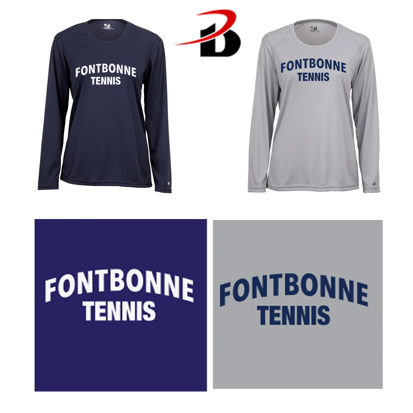 Fontbonne Academy Tennis Badger Brand B-Core Women’s Performance Material Long Sleeve Tee, Women’s Fit, #416400
