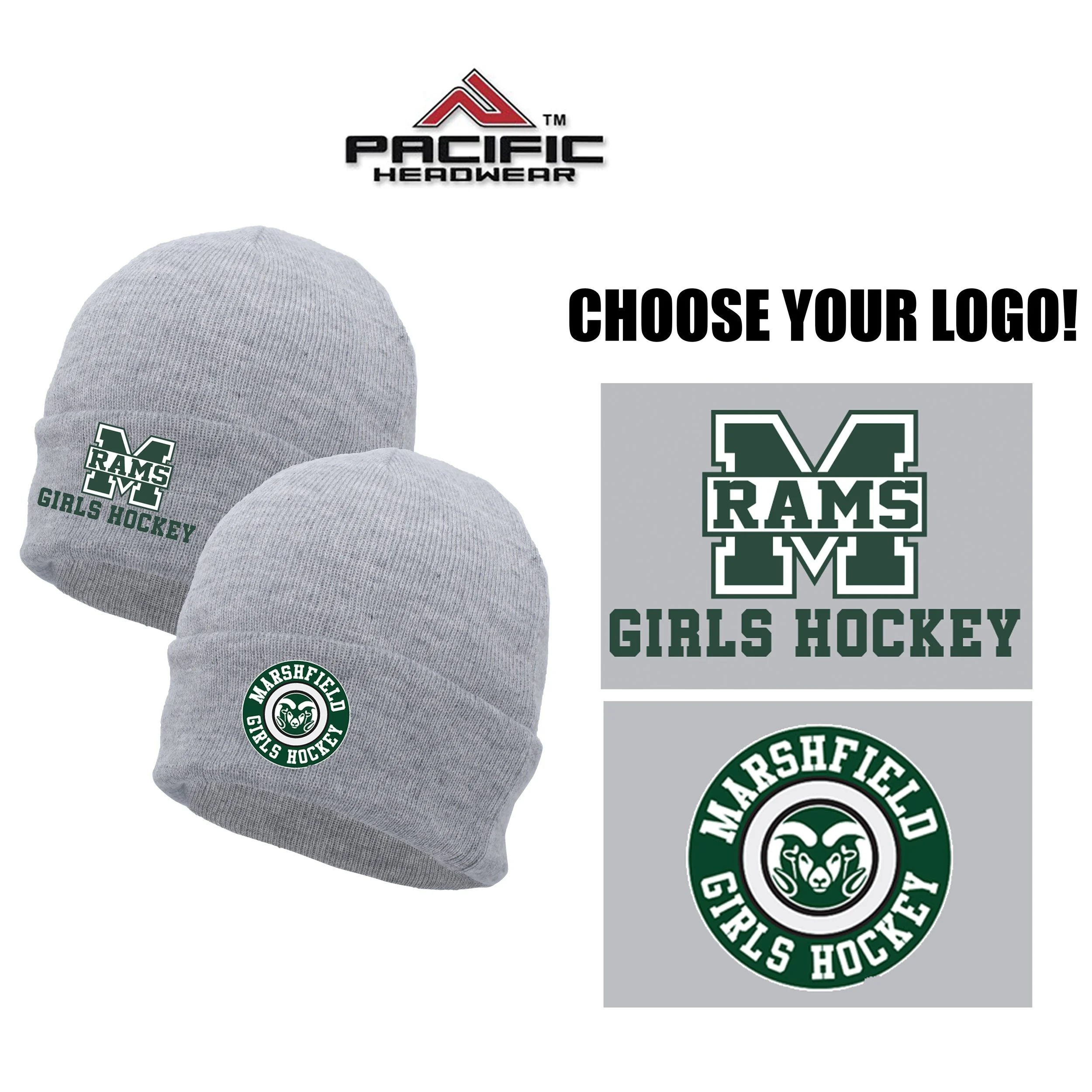 Marshfield High School Girls Hockey Pacific Headwear Premium Cuff Beanie, Light Heather, #650K