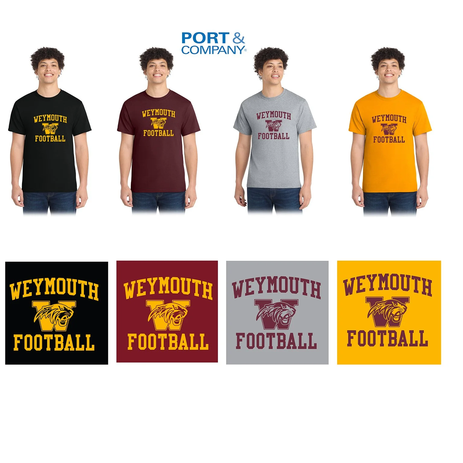 Weymouth Youth Football Port & Co® Core Cotton Tee, adult Unisex Fit, #PC54