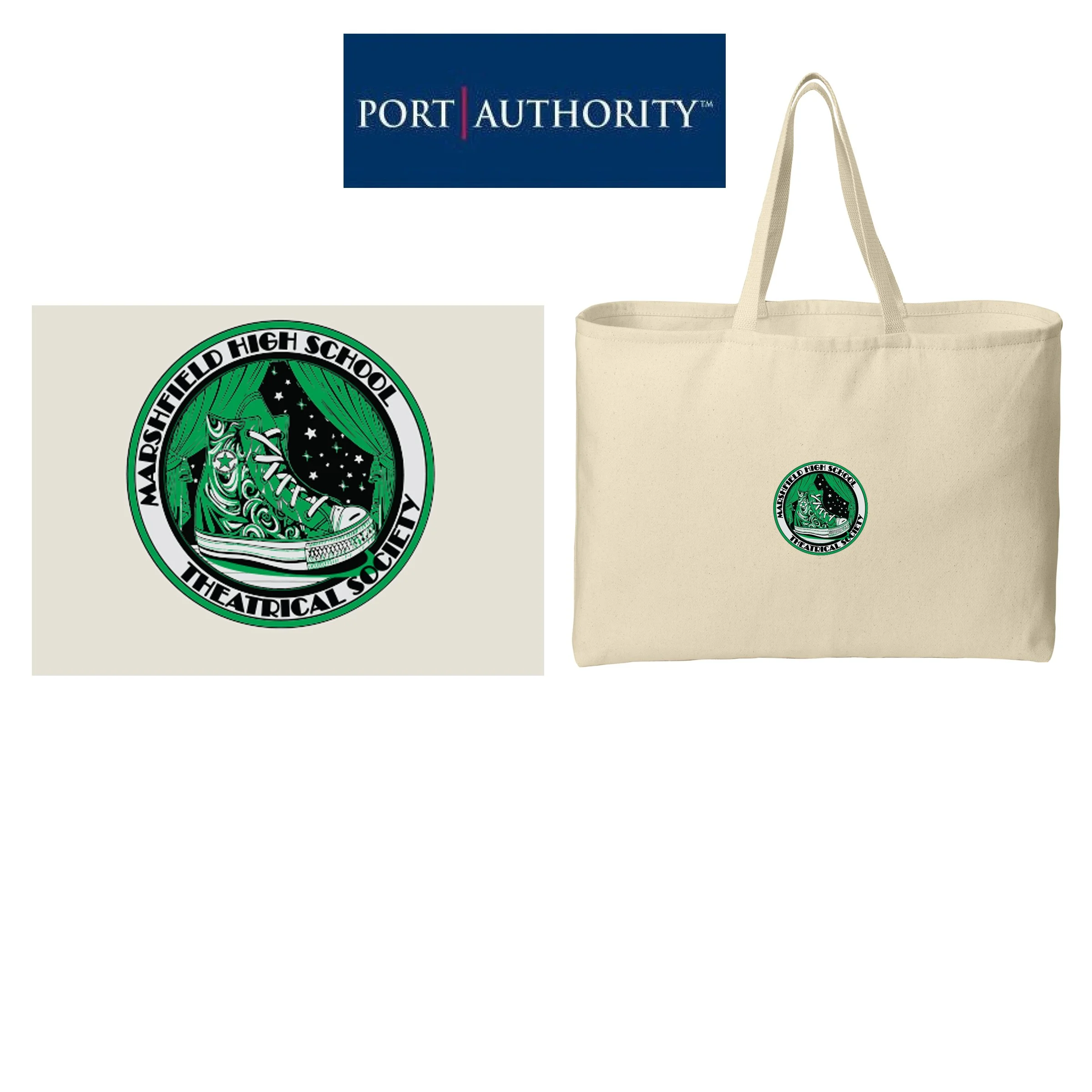 Marshfield High School Theatrical Society Port Authority® Ideal Twill Jumbo Tote, Natural, #B300