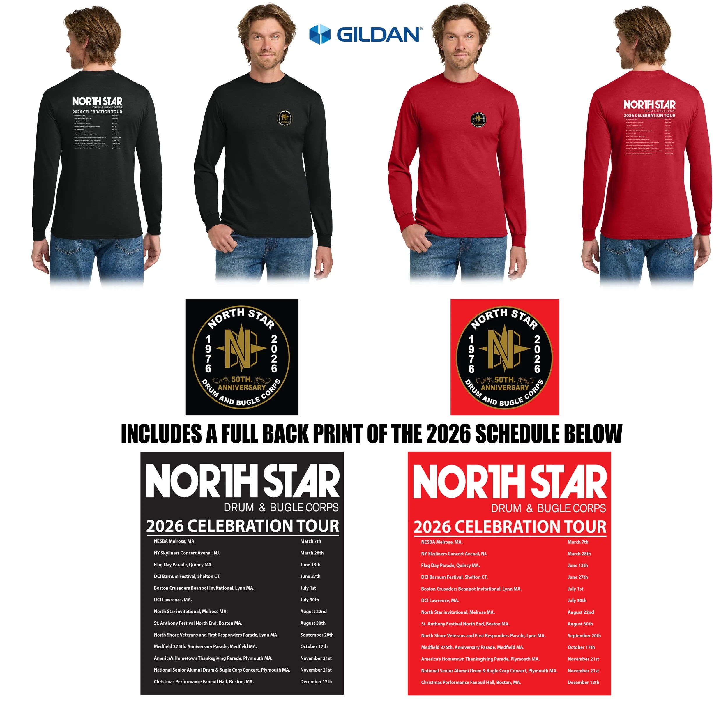 North Star Drum & Bugle Corps Gildan® Heavy Cotton™ 100% Cotton Long Sleeve T-Shirt, Adult unisex/Men’s Fit, LIMITED EDITION, #5400