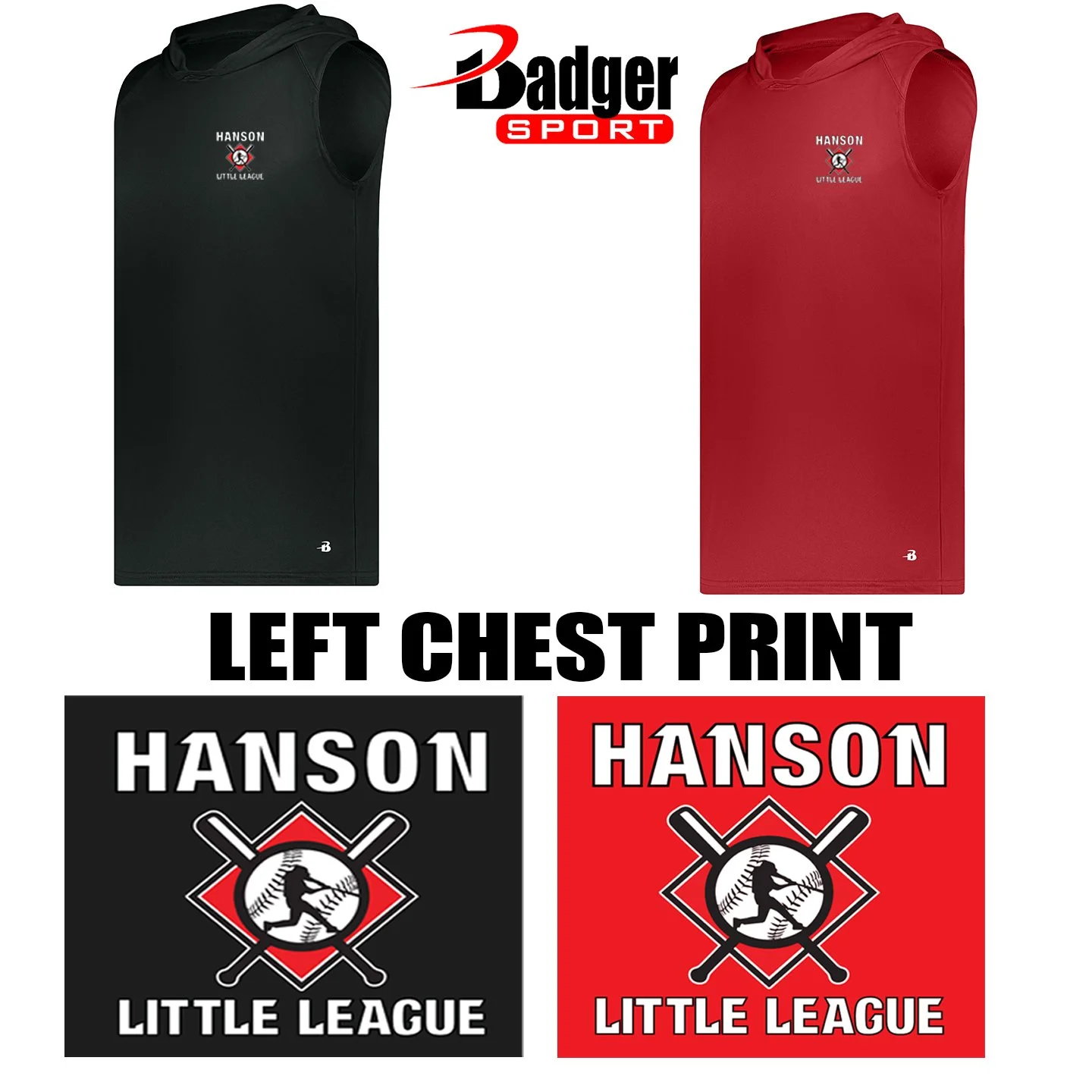 Hanson Little League Badger Sport Youth B-Core Sleeveless Hoodie Tee, Youth Fit, #210800