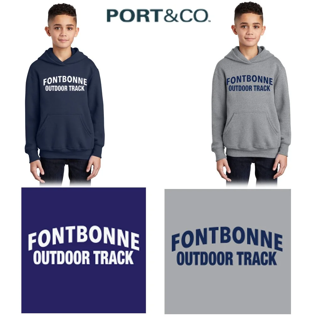 Fontbonne Academy Outdoor Track Port & Co™ Youth Core Fleece Pullover Hooded Sweatshirt, Youth Fit, #PC90YH