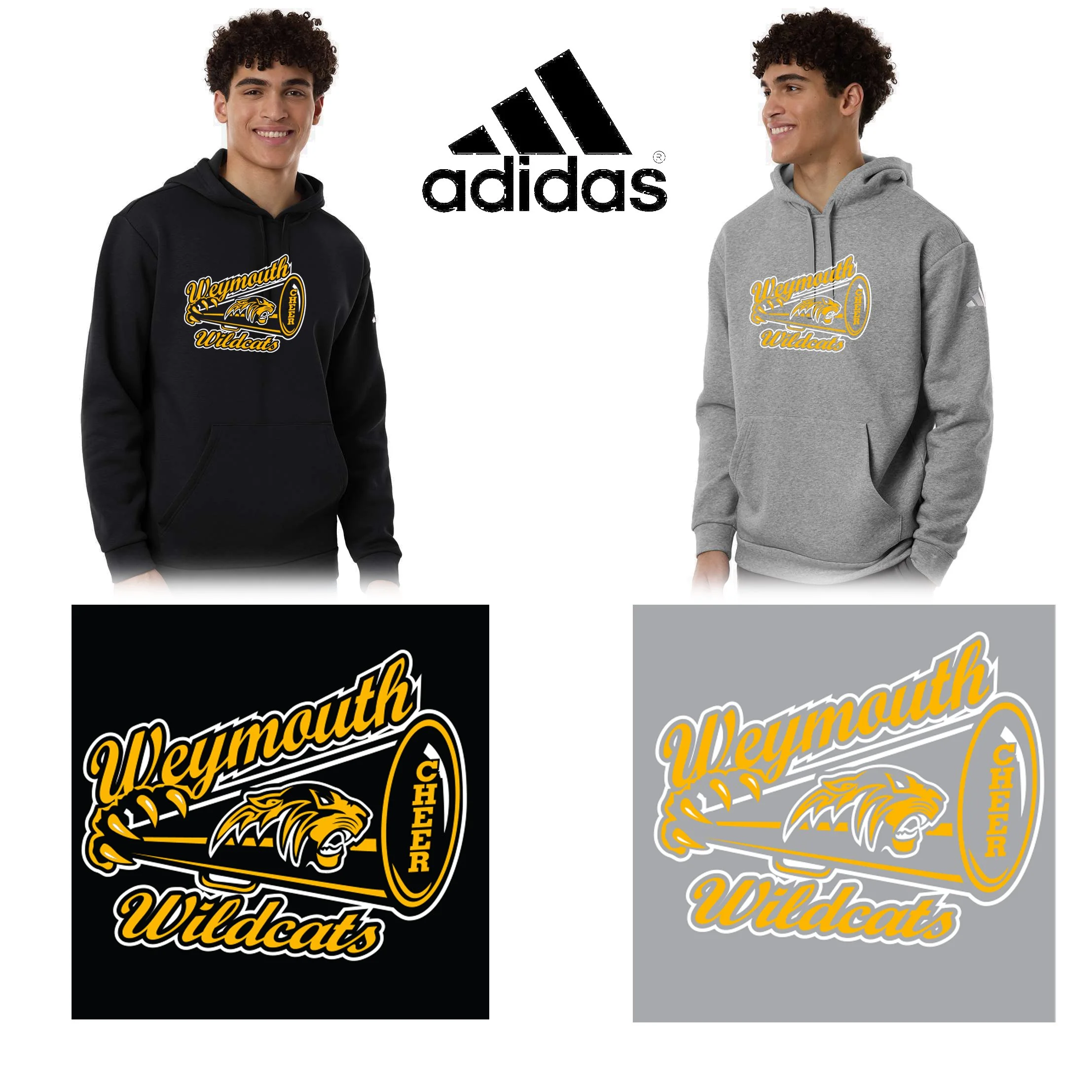 Weymouth Youth Cheer Adidas Men's Fleece Hooded Sweatshirt, Adult unisex/Men’s Fit, #AT203
