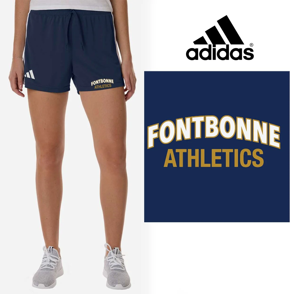 Fontbonne Academy Athletics Adidas Women's 3-Stripes 3" Shorts, Women’s Fit, #AT301