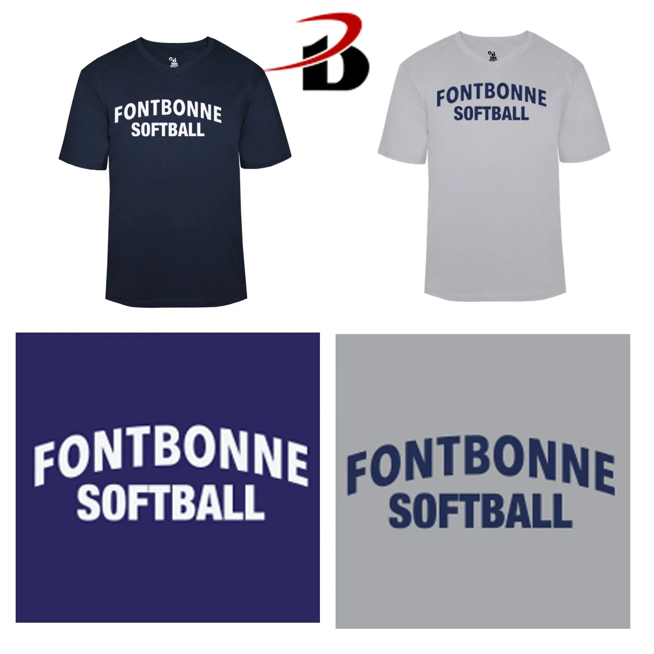 Fontbonne Academy Softball Badger Brand B-Core Youth Unisex Performance Material V-Neck Tee, Youth Unisex Fit, #216200