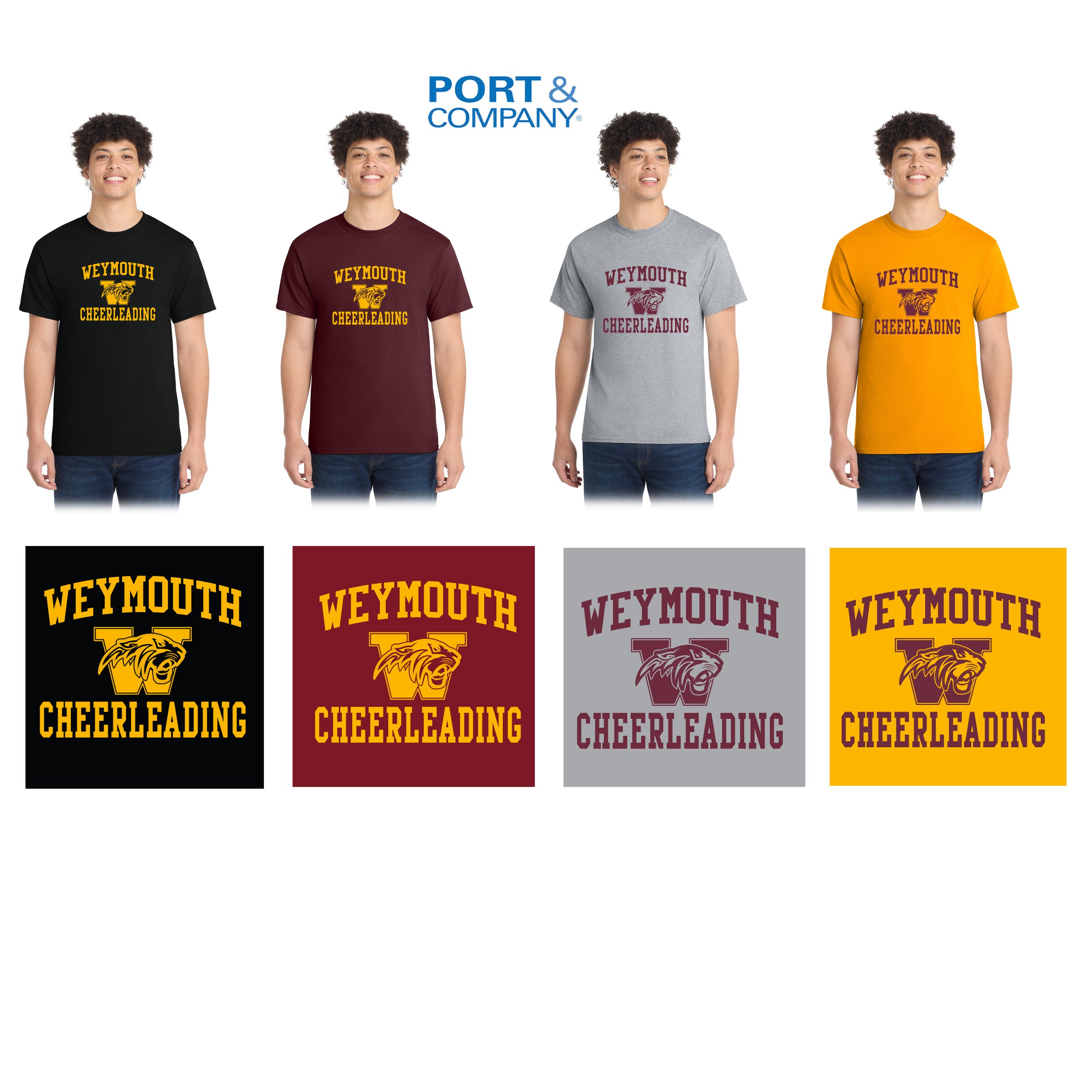 Weymouth Youth Cheer Port & Co® Core Cotton Tee, adult Unisex Fit, #PC54