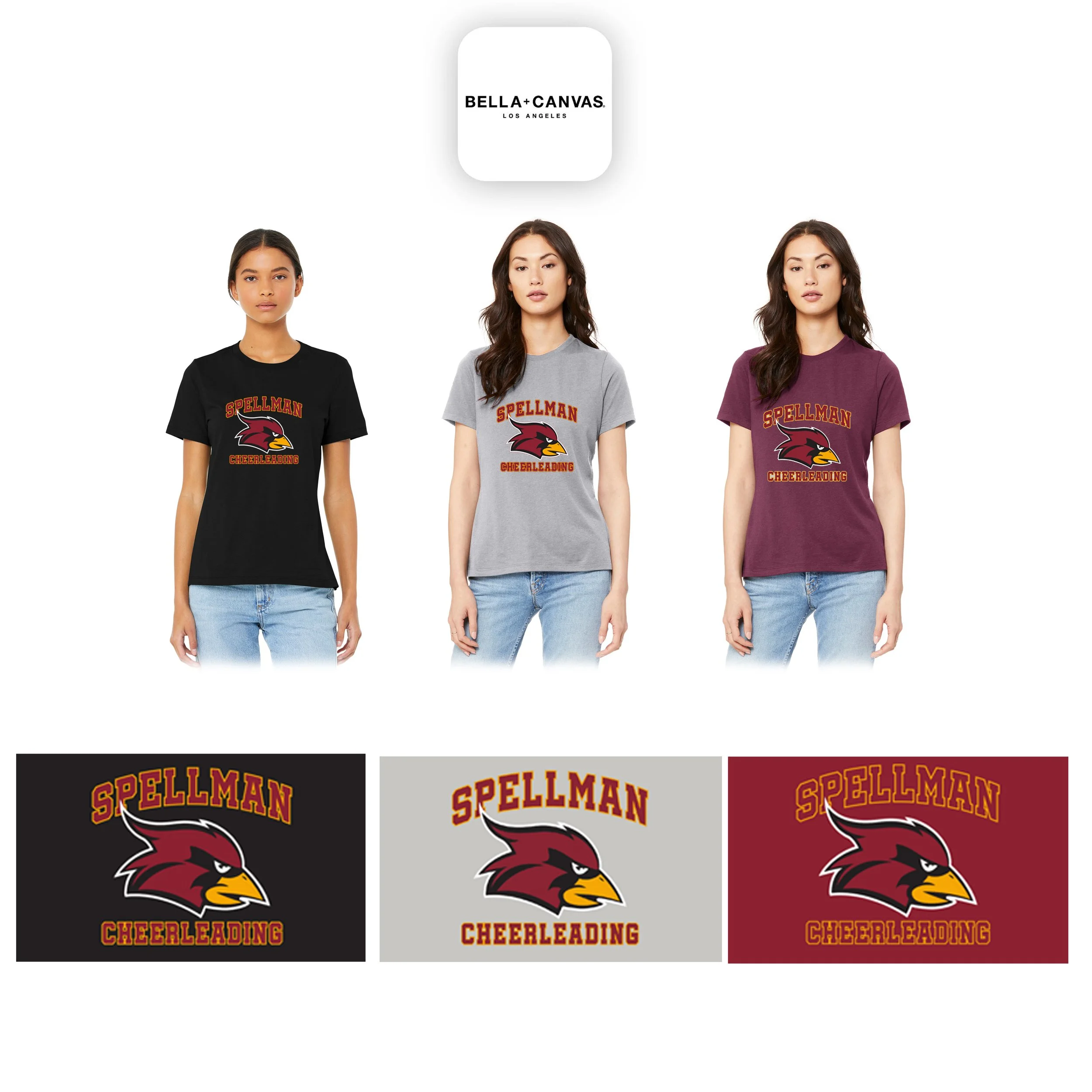 Cardinal Spellman Cheerleading BELLA+CANVAS Women’s Relaxed Jersey Short Sleeve Tee, Women’s Relaxed Fit, #BC6400 (MANDATORY ITEM)