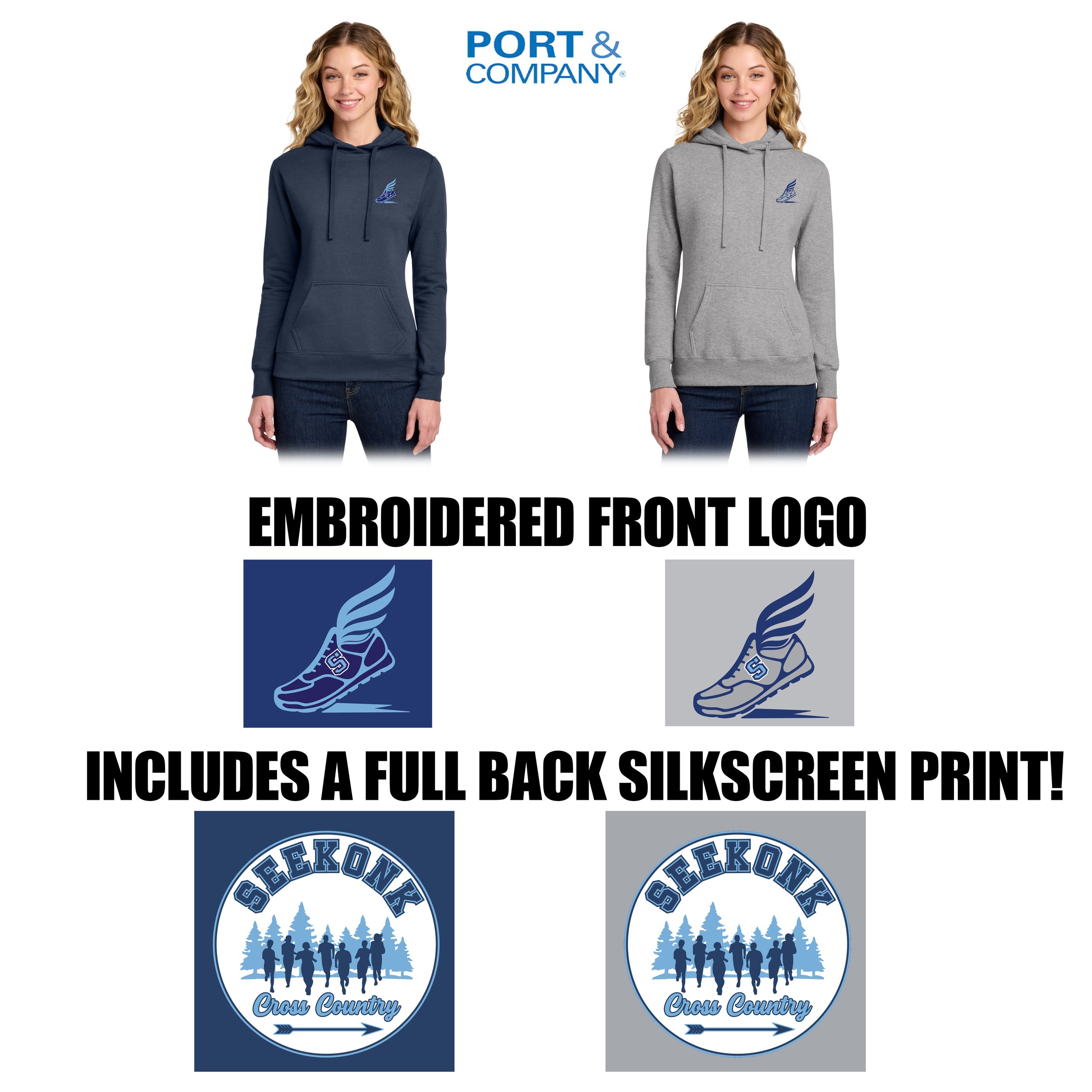 Hurley Middle School Cross Country Port & Co® Women's Core Fleece Pullover Hooded Sweatshirt, Women’s Fit, #LPC78H