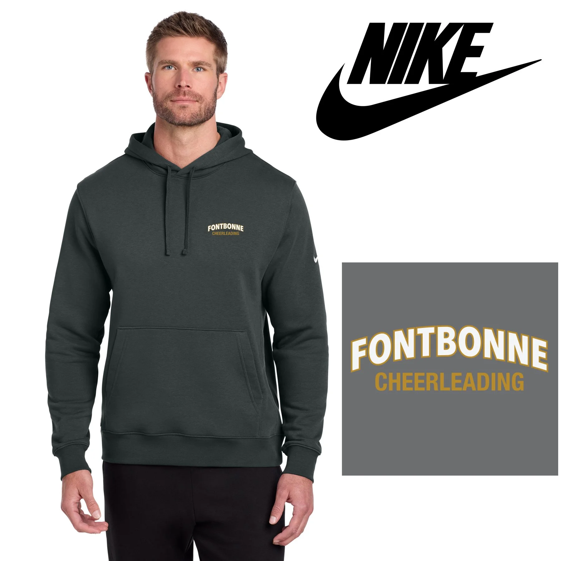 Fontbonne Academy Cheerleading Nike Club Fleece Sleeve Swoosh Pullover Hoodie, Men’s/Adult Unisex Fit, Embroidered, LIMITED EDITION, #NKDR1499