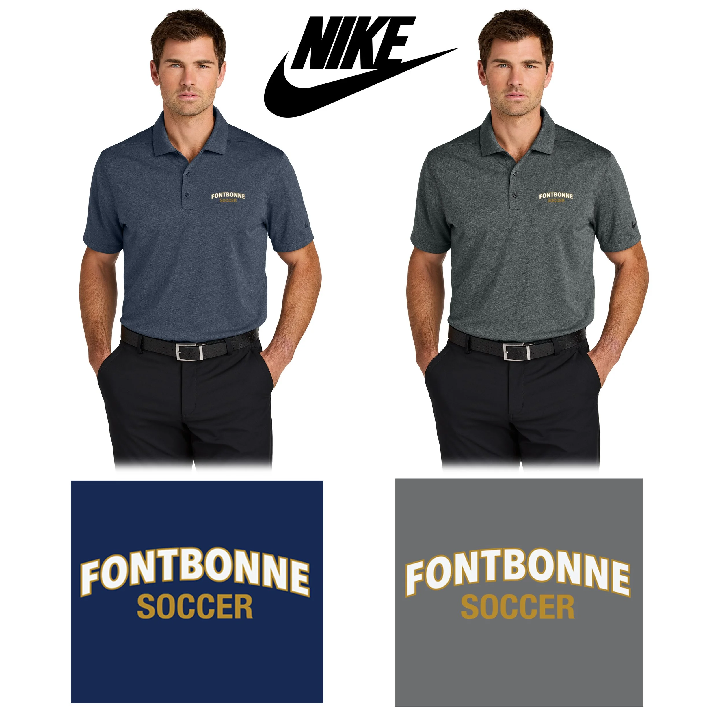 Fontbonne Academy Soccer Nike Dri-FIT Smooth Heather Polo, Men’s Fit, Embroidered, #NKFQ4794