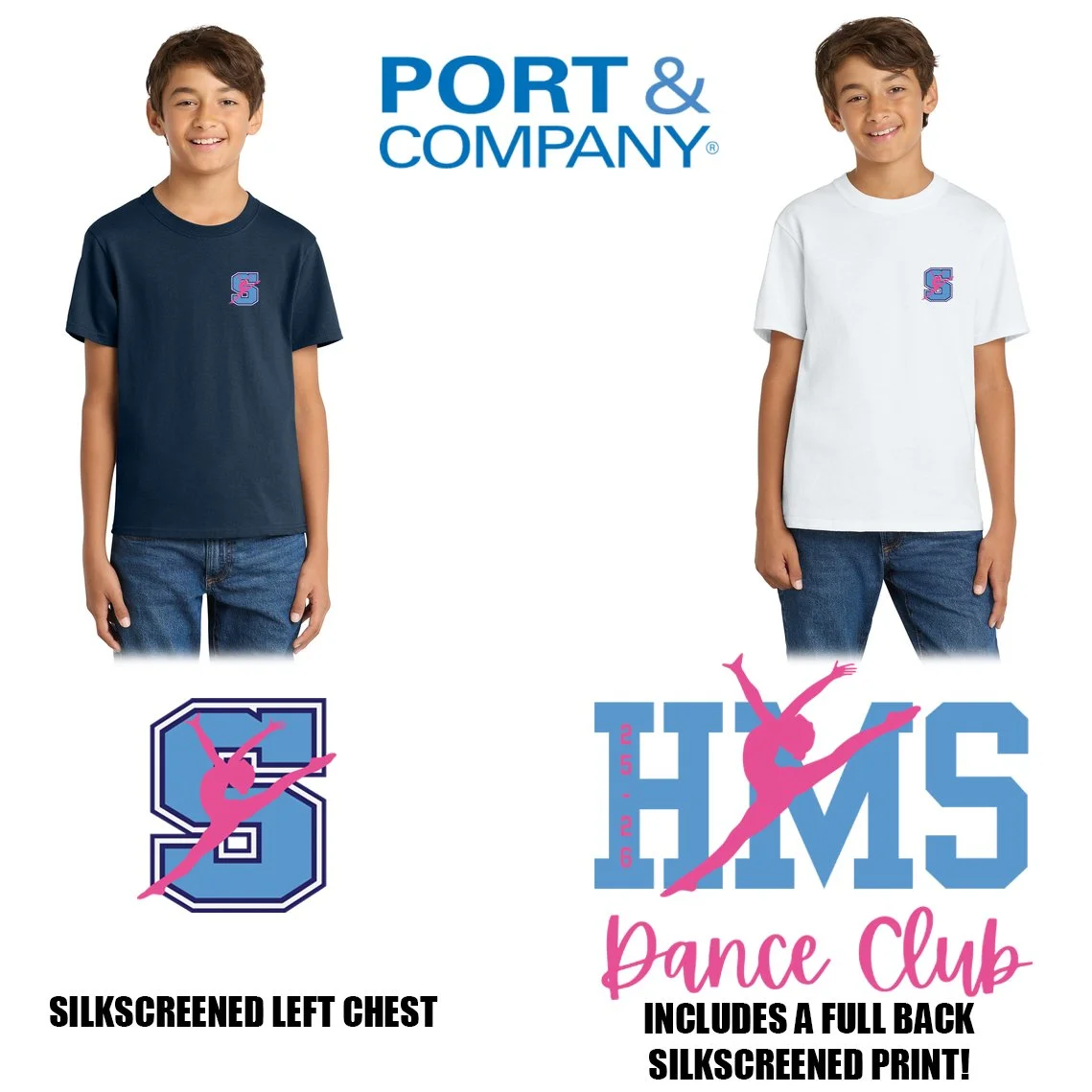 Hurley Middle School DANCE 2025-2026 Port & Co™ Youth Core Cotton Tee, Youth Unisex Fit, #PC54Y