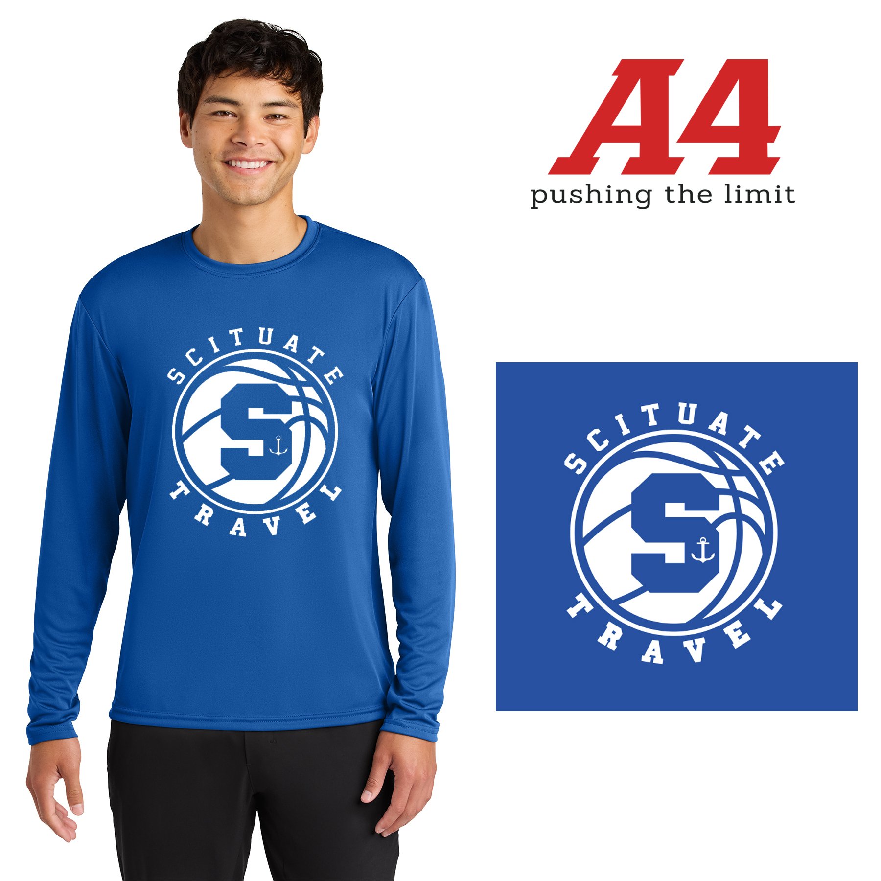 Scituate Basketball Association A4 Cooling Performance Long Sleeve Tee, Adult Unisex/Men’s Fit, #A4N3165