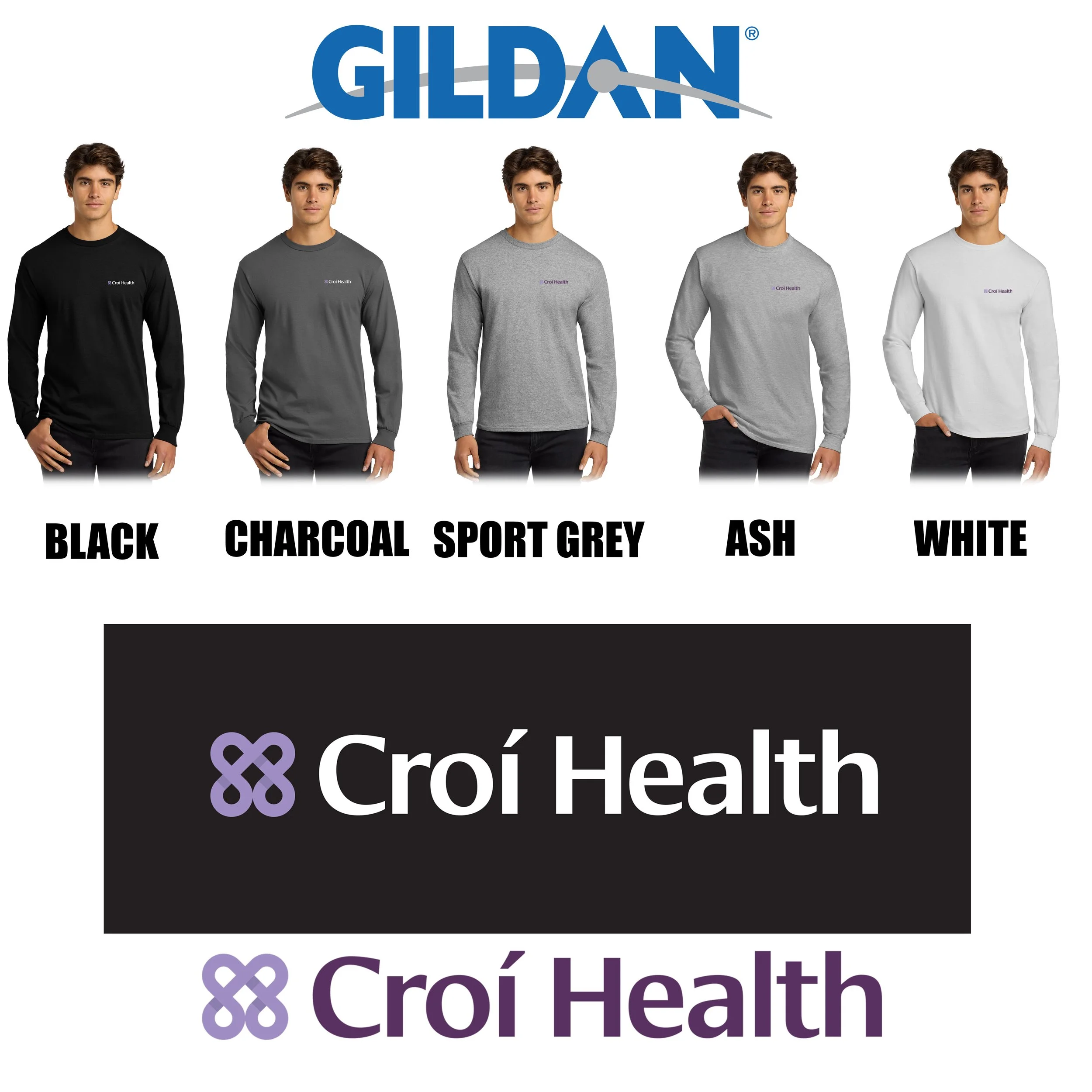Croí Health Gildan® Ultra Cotton® 100% US Cotton Long Sleeve T-Shirt, Men’s/Adult Unisex Fit, #G2400