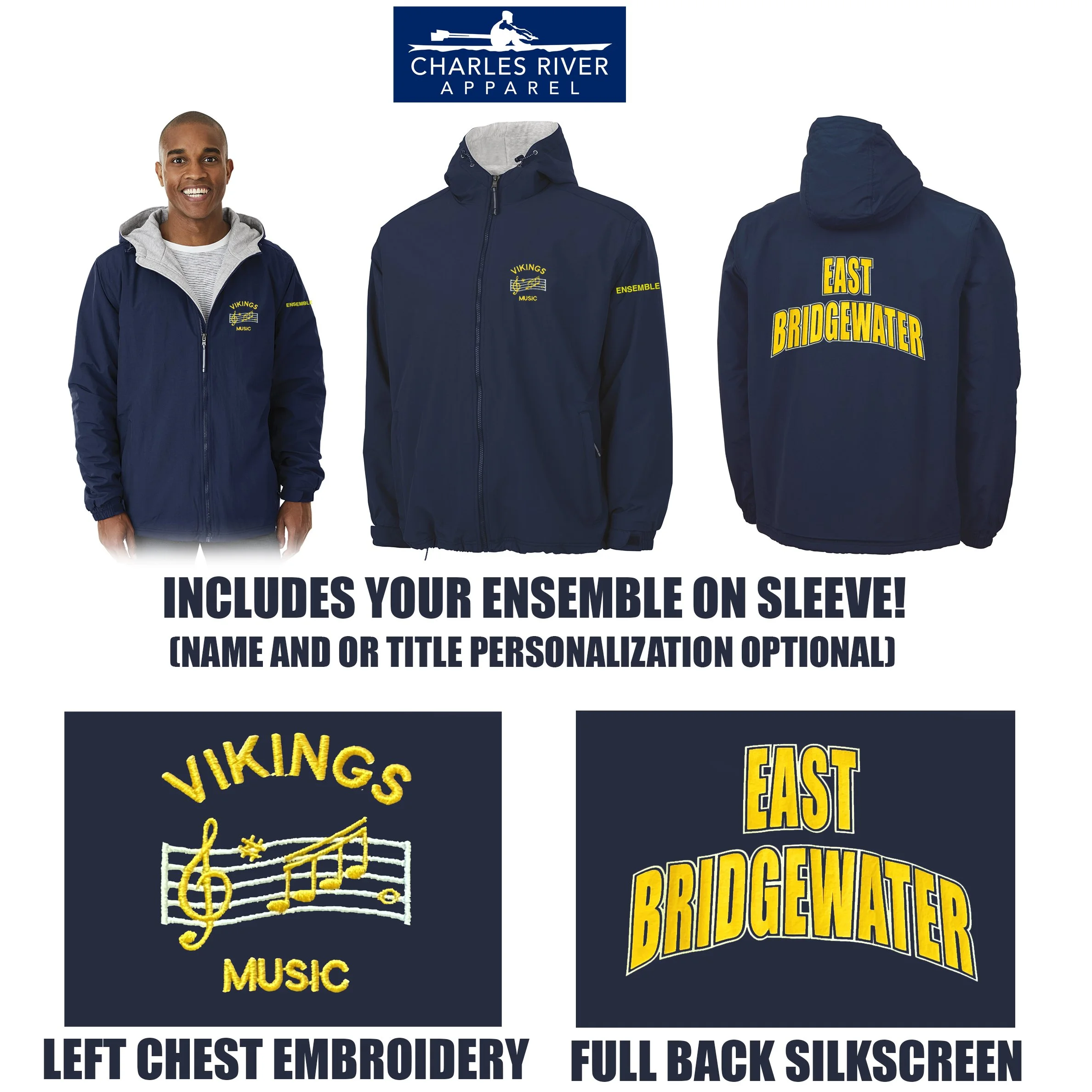 East Bridgewater Music Parents Association Charles River Apparel Enterprise Hooded Full-Zip Lined Jacket, Adult Unisex/Men’s Fit,  #9922